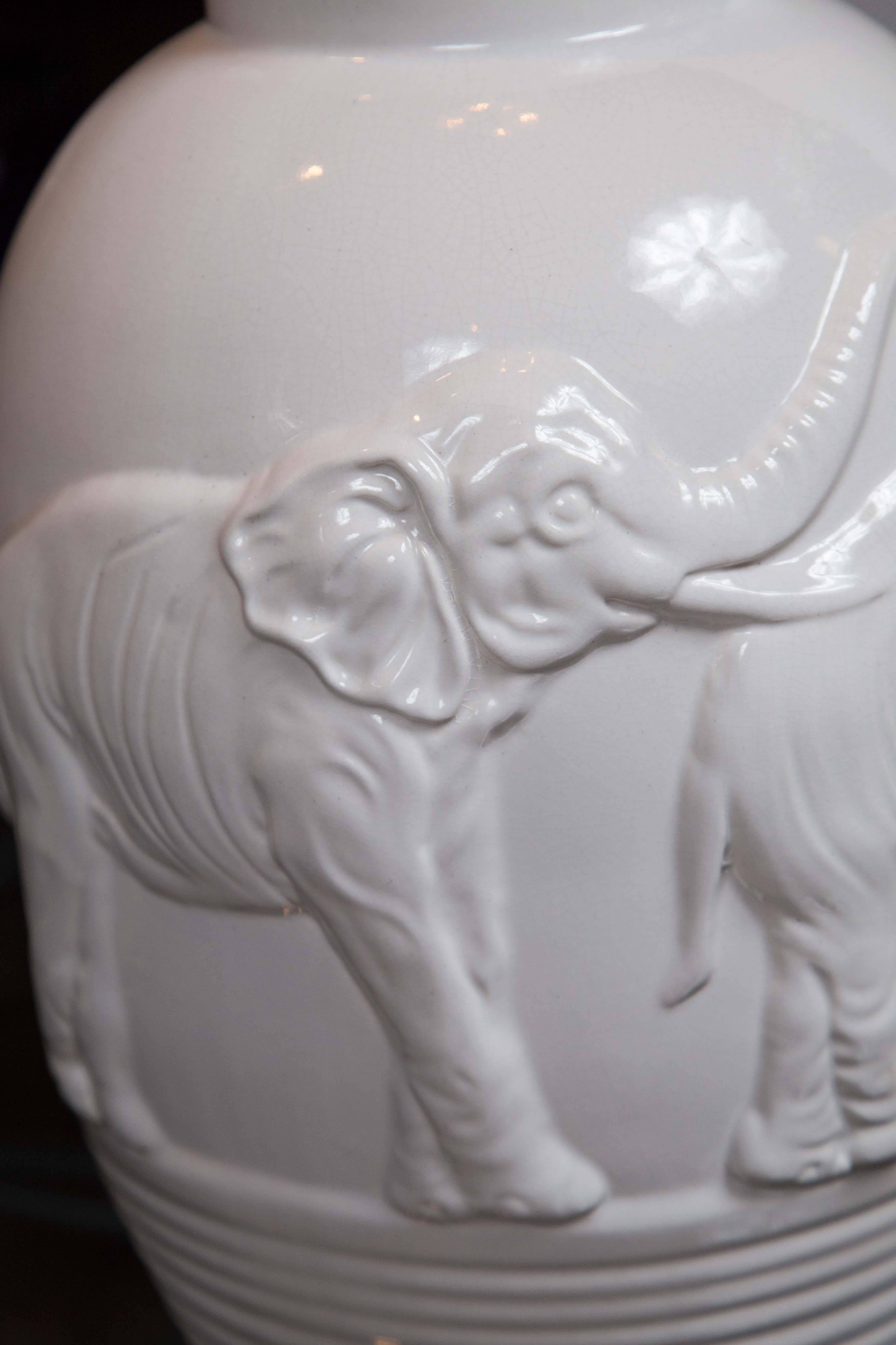 Ceramic Elephant Lamp In Excellent Condition In Stamford, CT