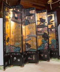 Antique Eight-Panel Coromandel Screen, Gilt Wood, Asian Origin, 1950s