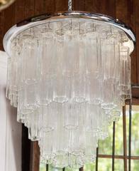 Italian Tronchi Chandelier, Chrome Disk and Glass, Flush Mount, 1960s