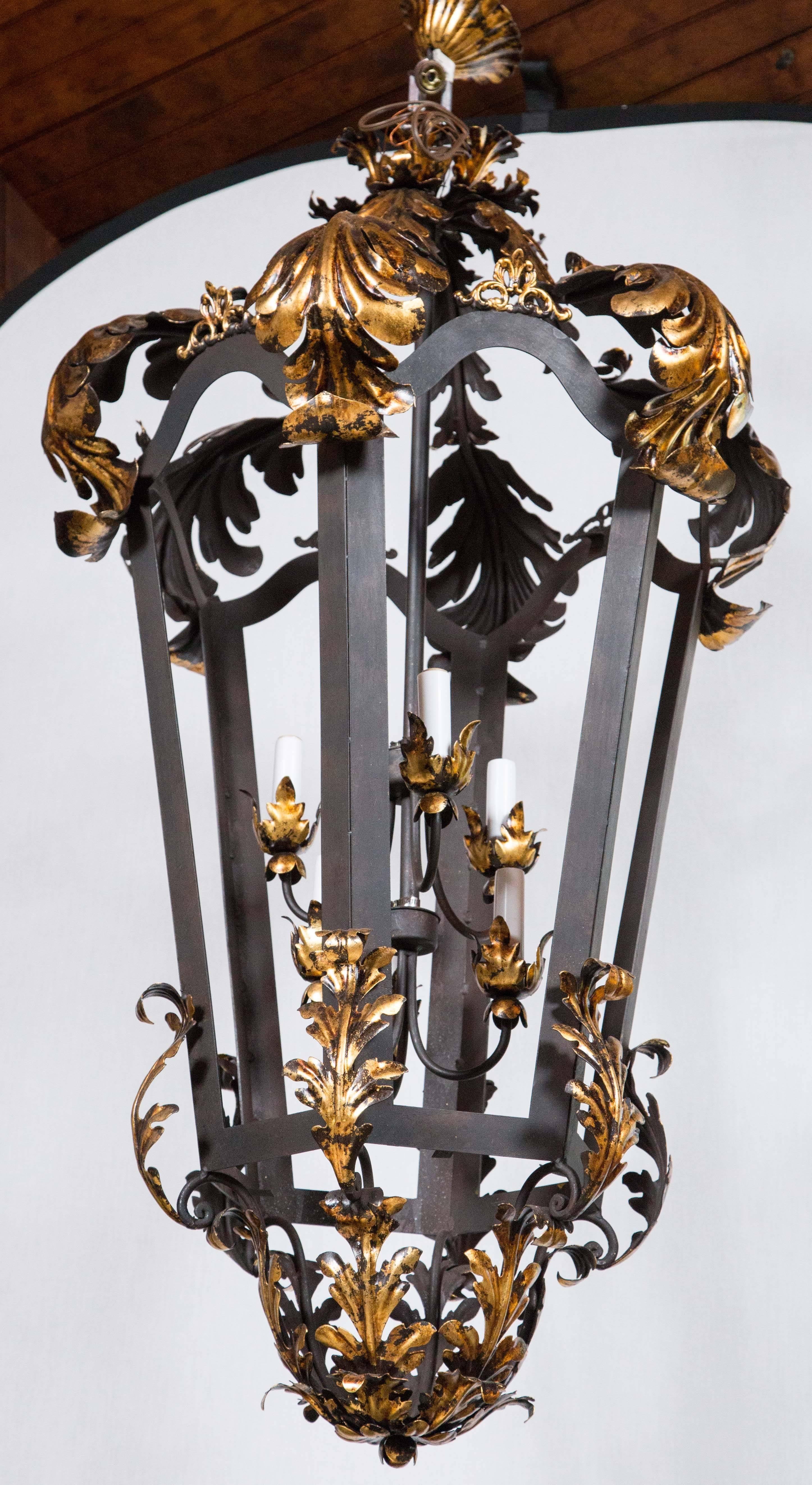 Black and Gilt Wrought Iron French Lantern 5