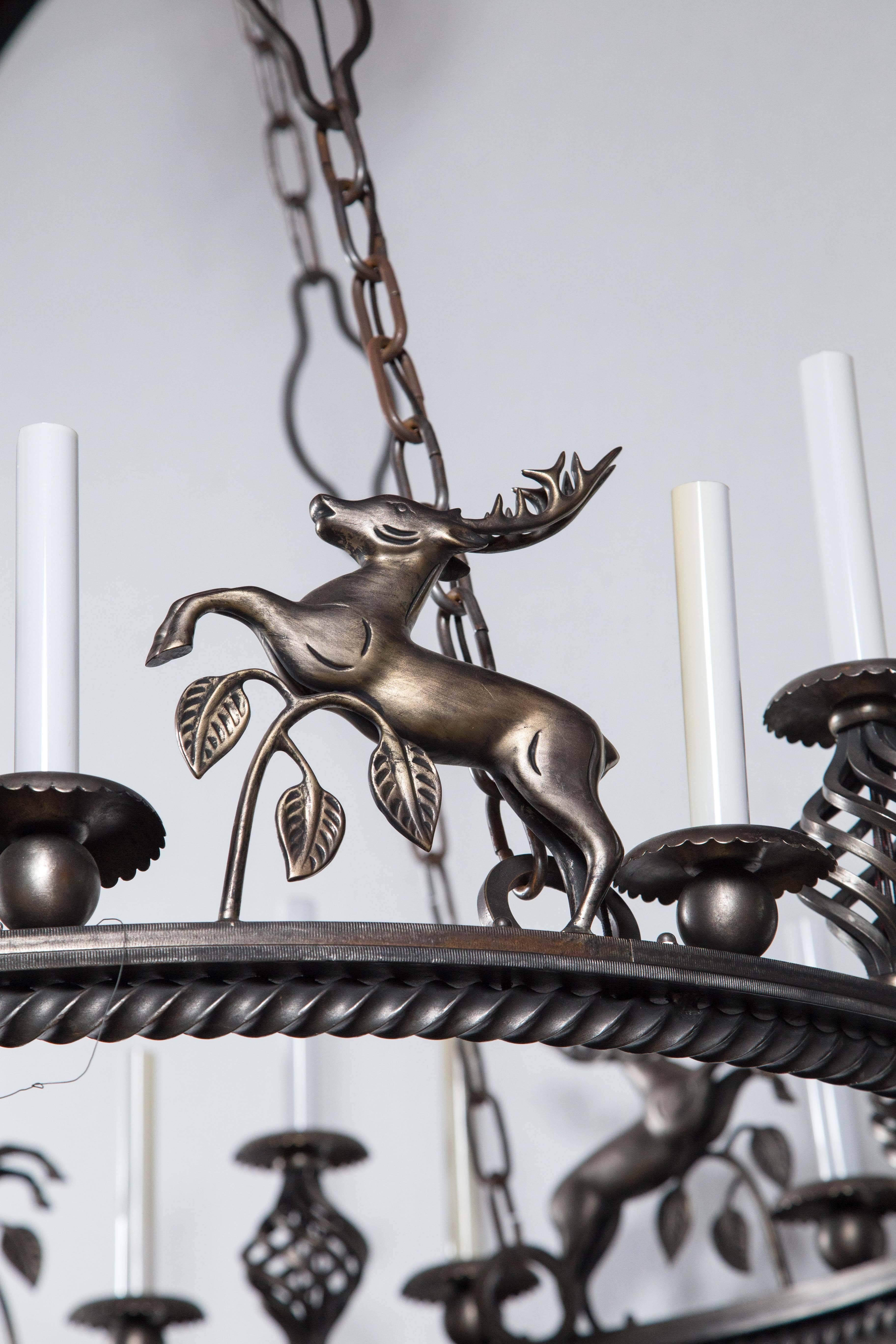 Italian Large Custom-Made Leaping Stag Chandelier