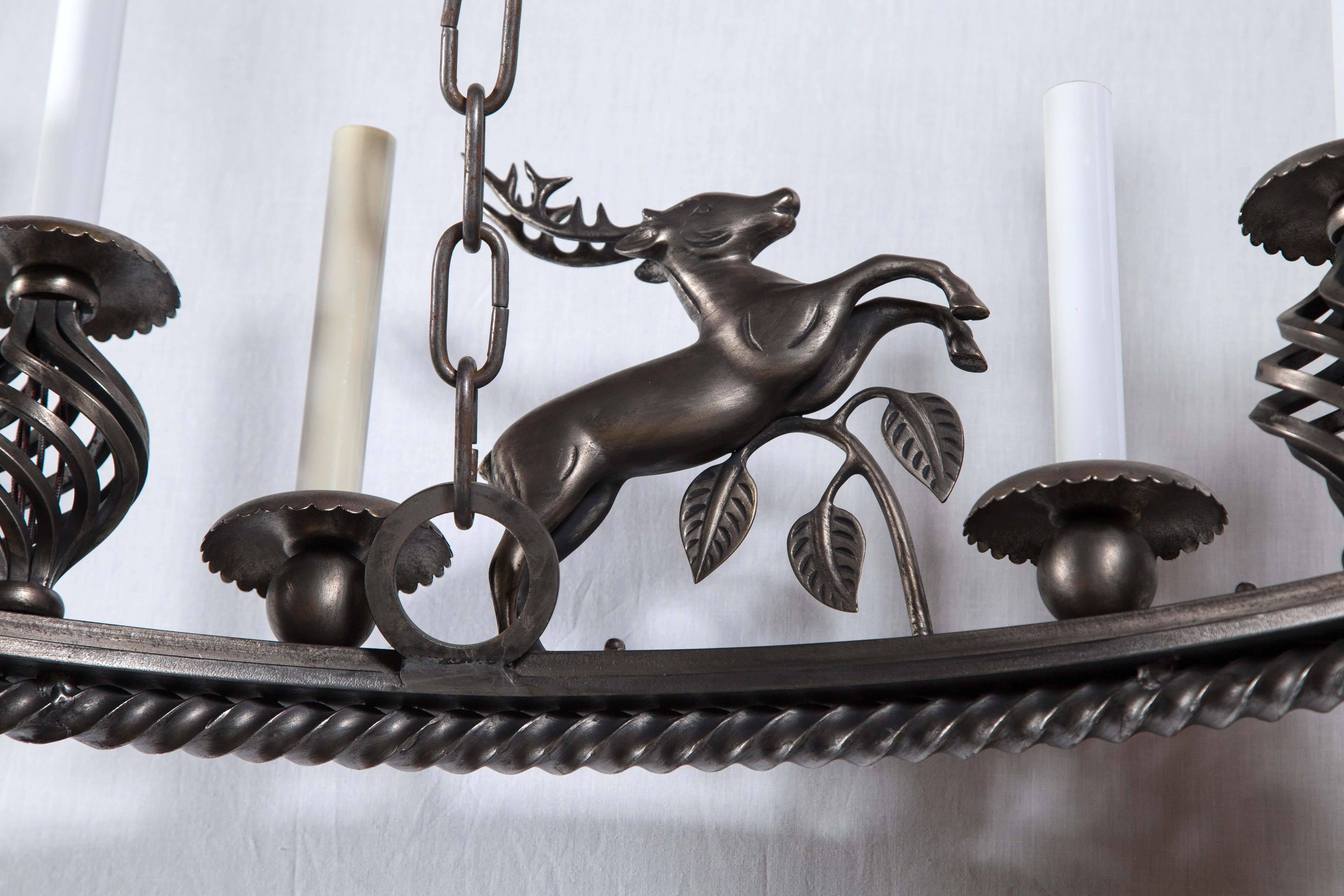 Late 20th Century Large Custom-Made Leaping Stag Chandelier