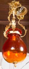 Italian Orange Glass Bell Jar Lantern, Vintage 1960s Lighting