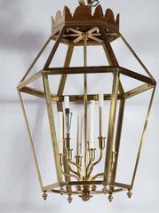 Large Hexagonal Brass Lantern, Nine Lights, Italian Design, 1960