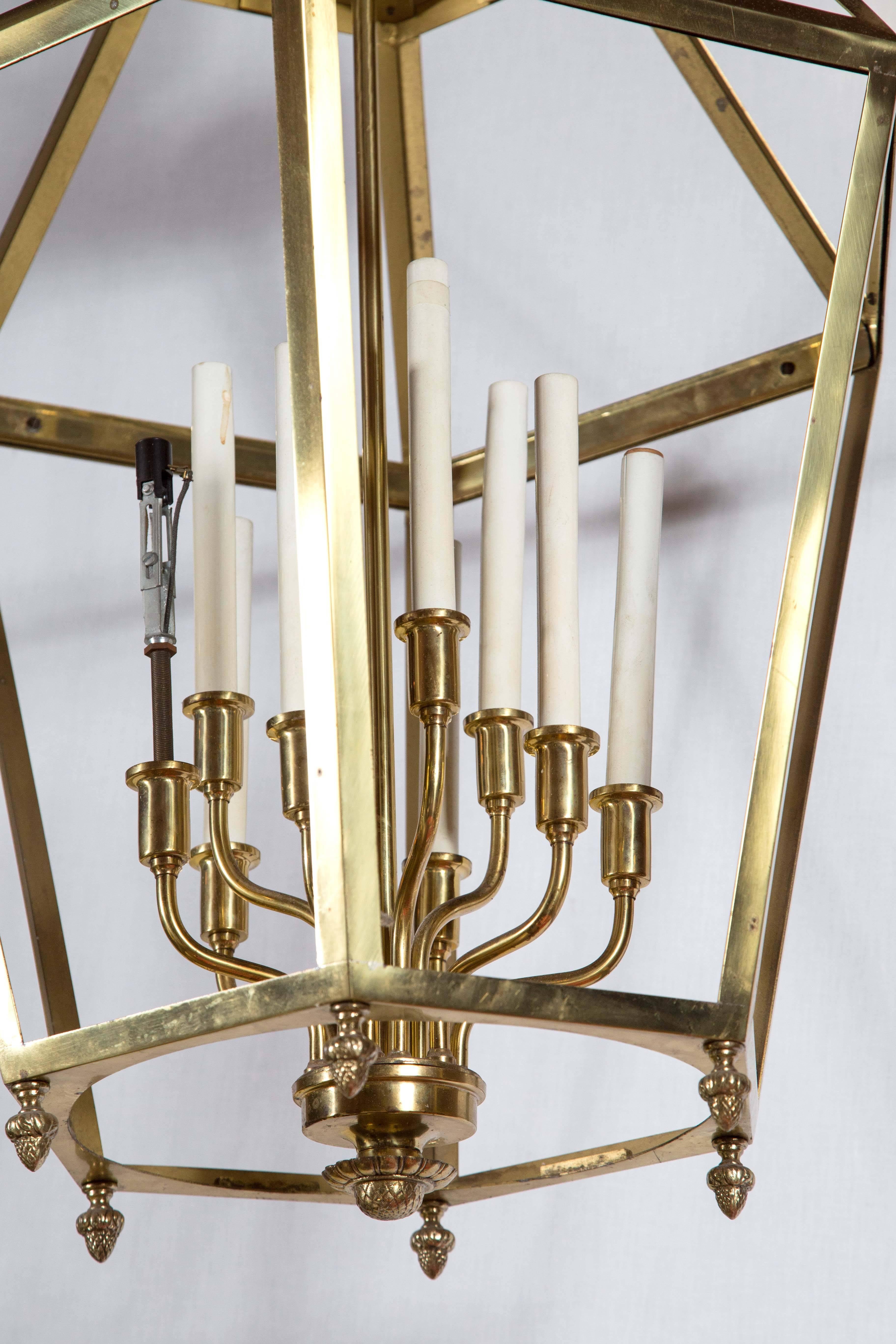 Italian Large Hexagonal Brass Lantern For Sale