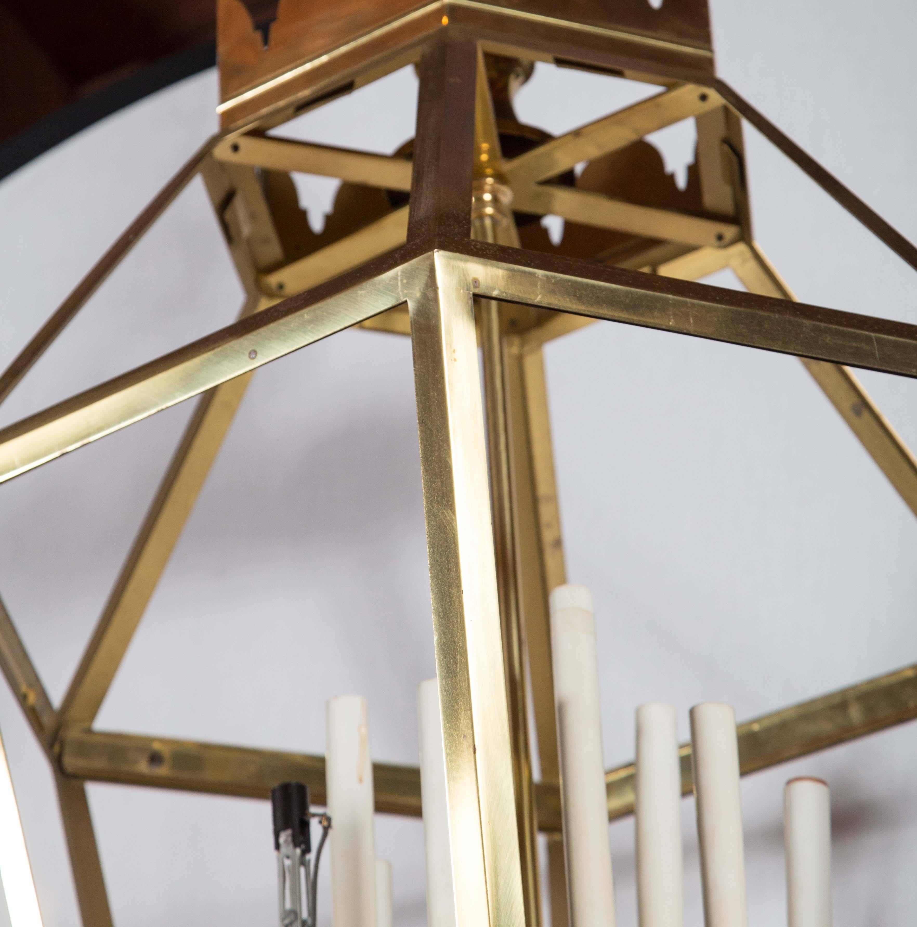 Large Hexagonal Brass Lantern In Excellent Condition For Sale In Stamford, CT