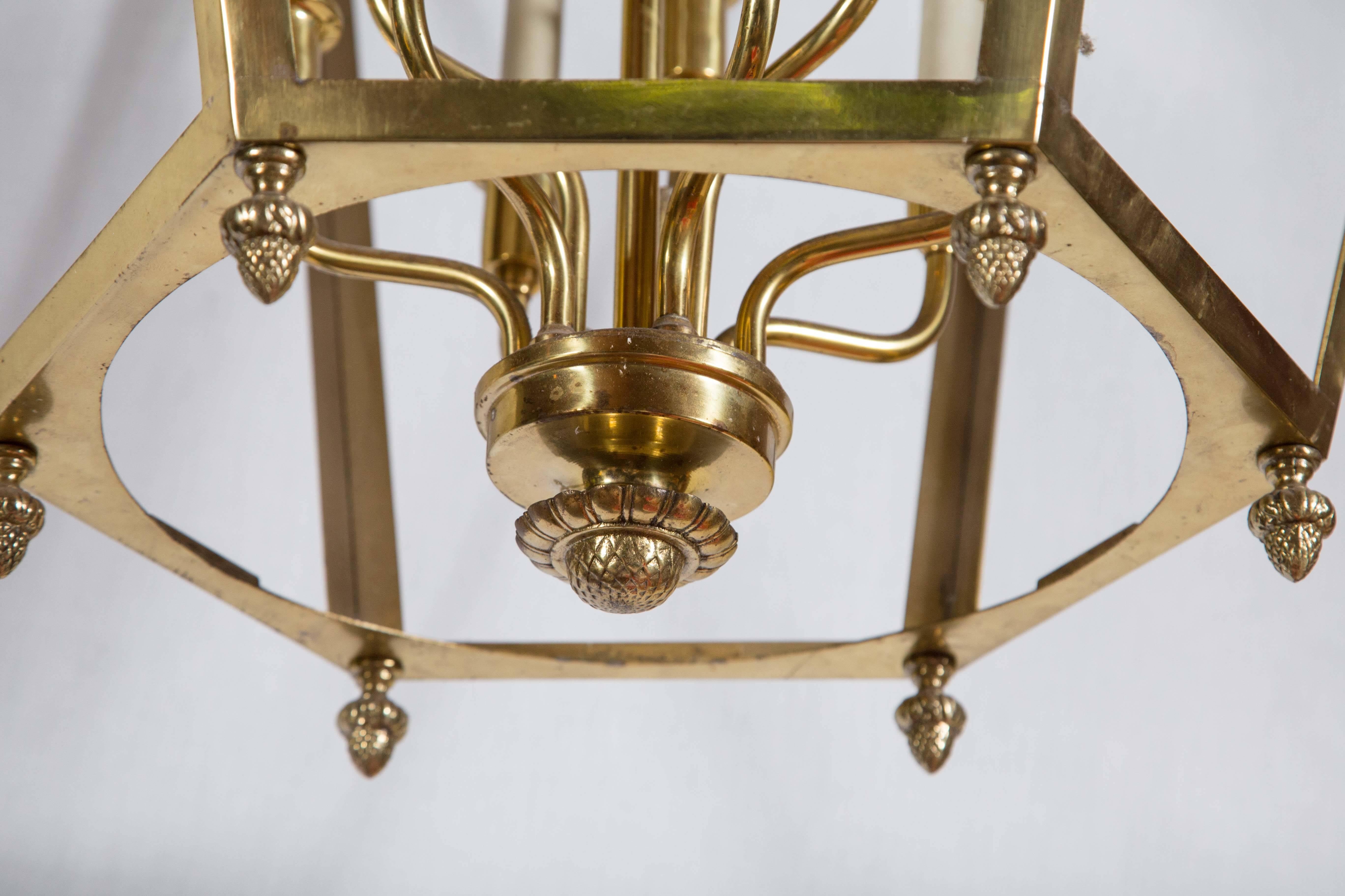 Mid-20th Century Large Hexagonal Brass Lantern For Sale