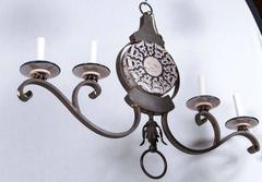 Banci Wrought Iron and Ceramic Chandelier, Four Lights, Vintage 1970s