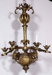 19th Century Moorish Brass Chandelier, Six Lights, Antique, 1880
