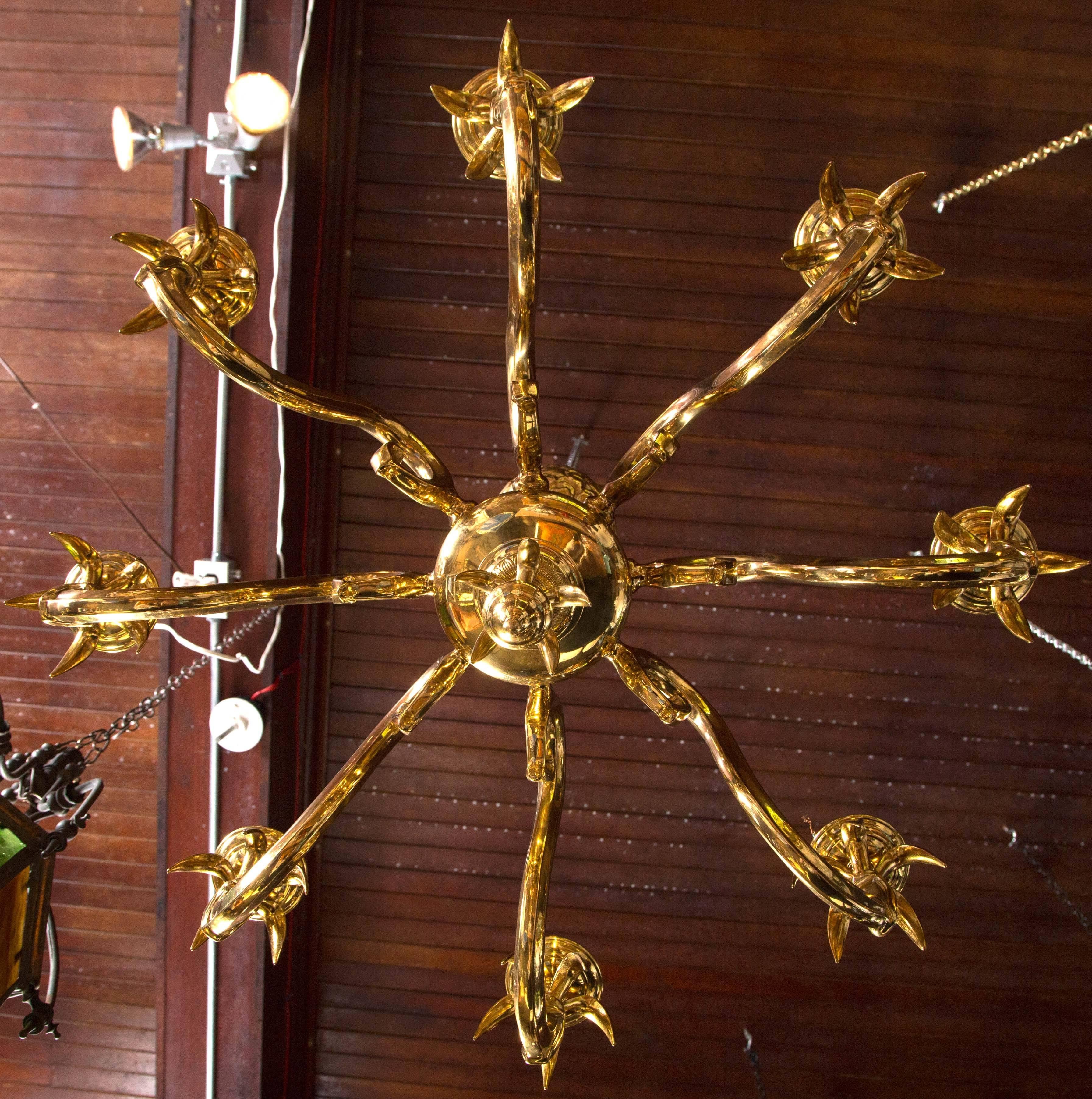 Brass Pineapple Chandelier In Excellent Condition For Sale In Stamford, CT
