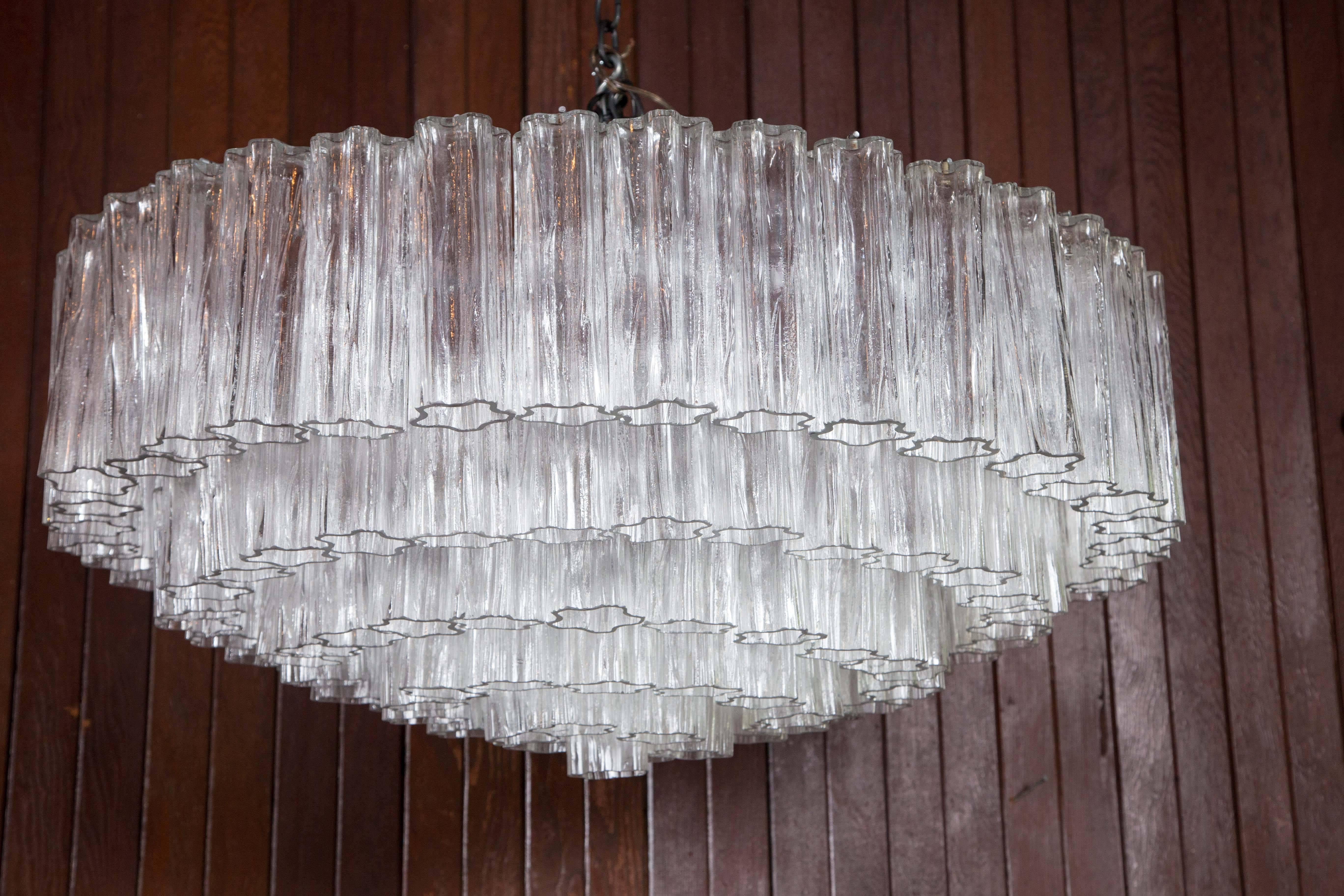 Large diameter Murano glass tronchi chandelier.