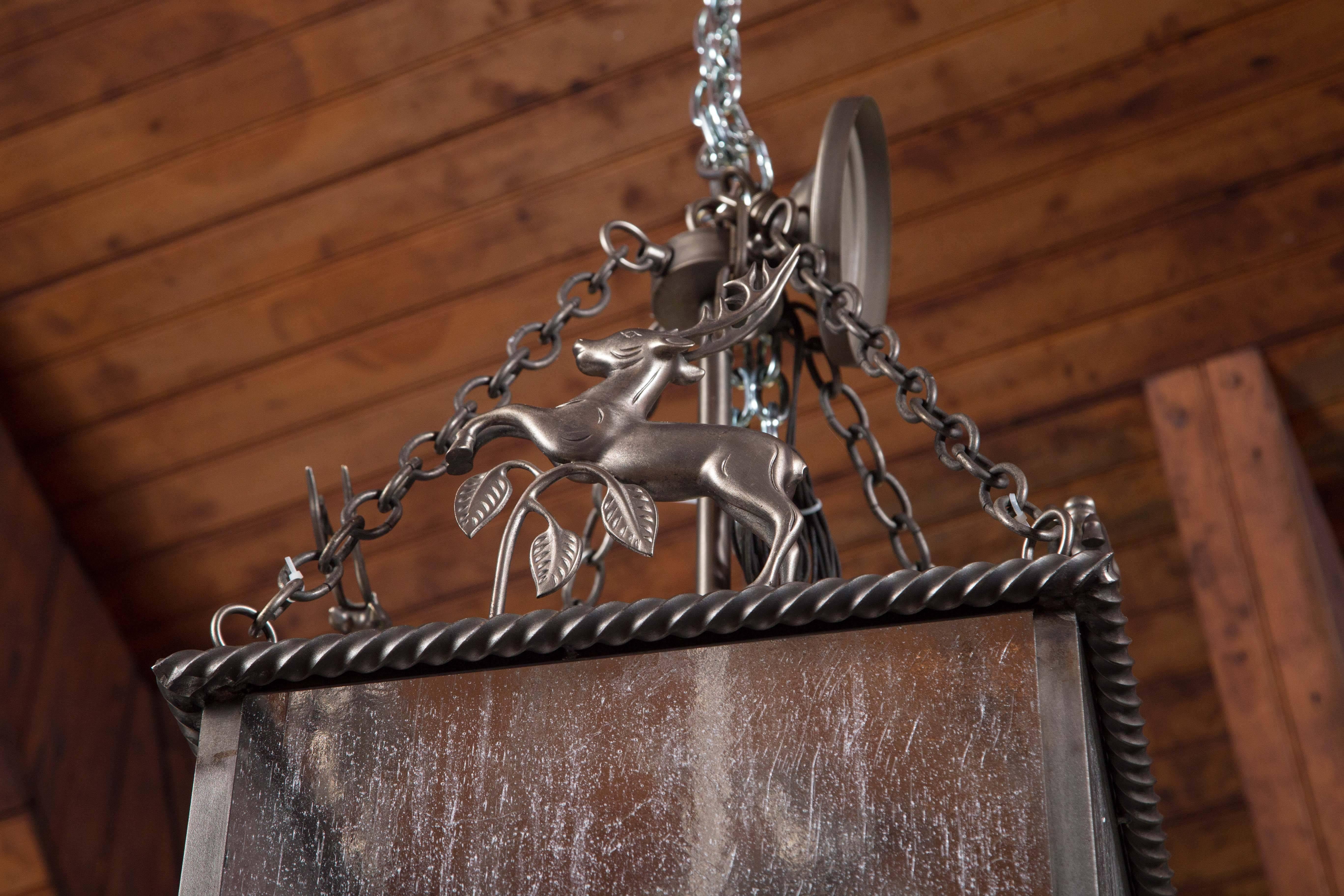 Wrought Iron Custom-Made Leaping Stag Lantern For Sale