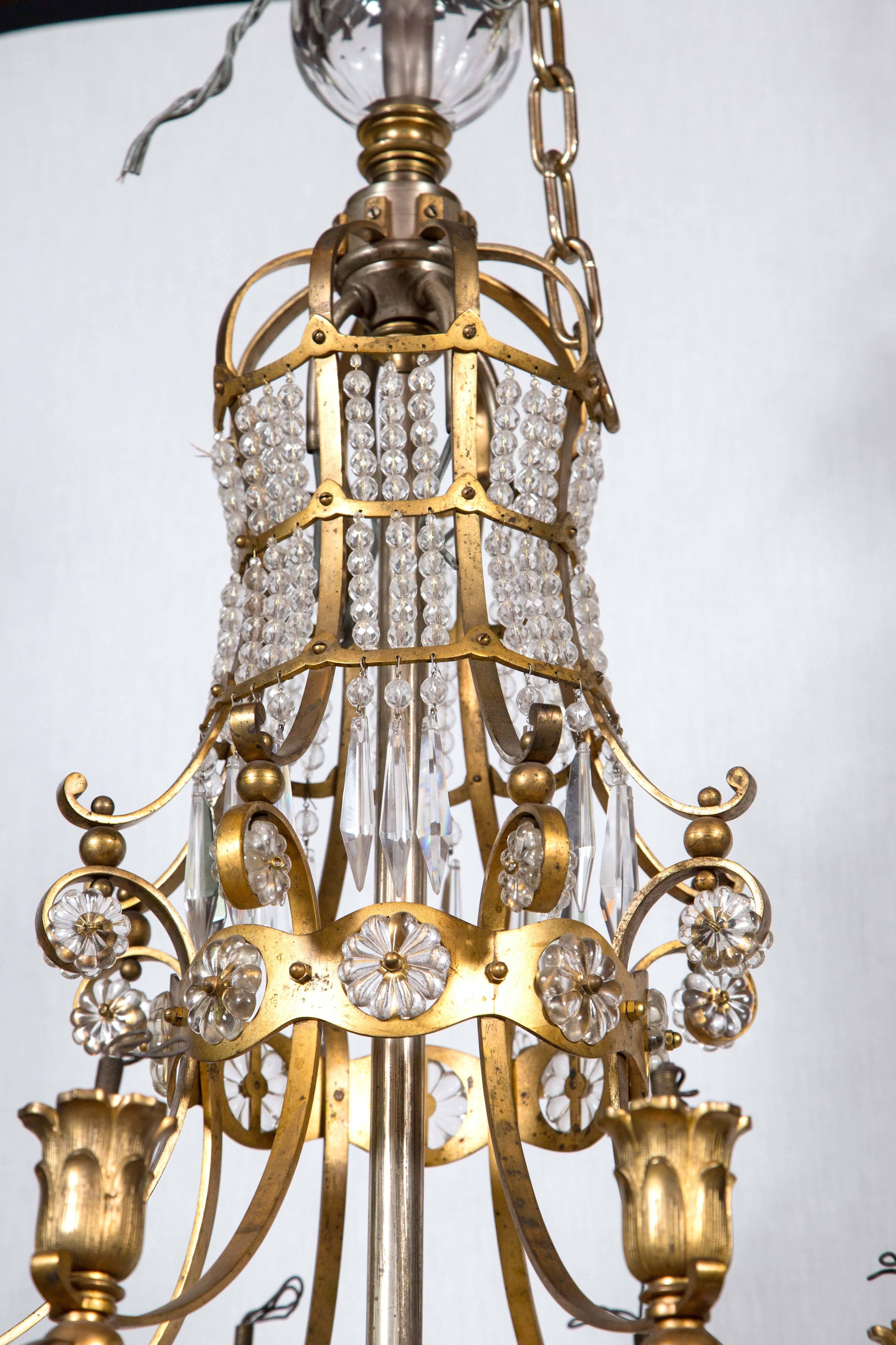 19th Century Crystal and Bronze Chandelier, Pagoda Style For Sale 1
