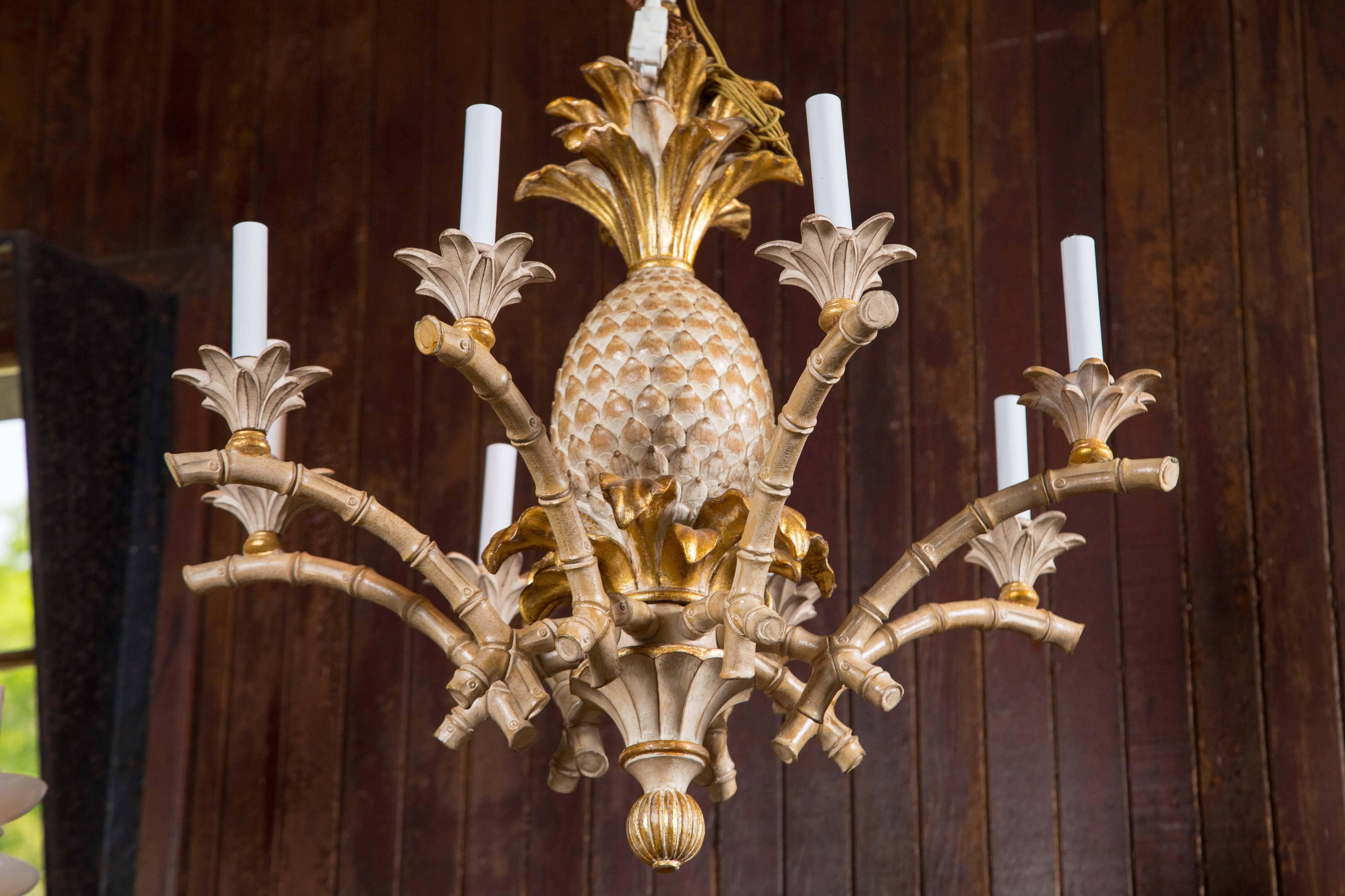 Italian Carved Wood Pineapple Chandelier For Sale 1