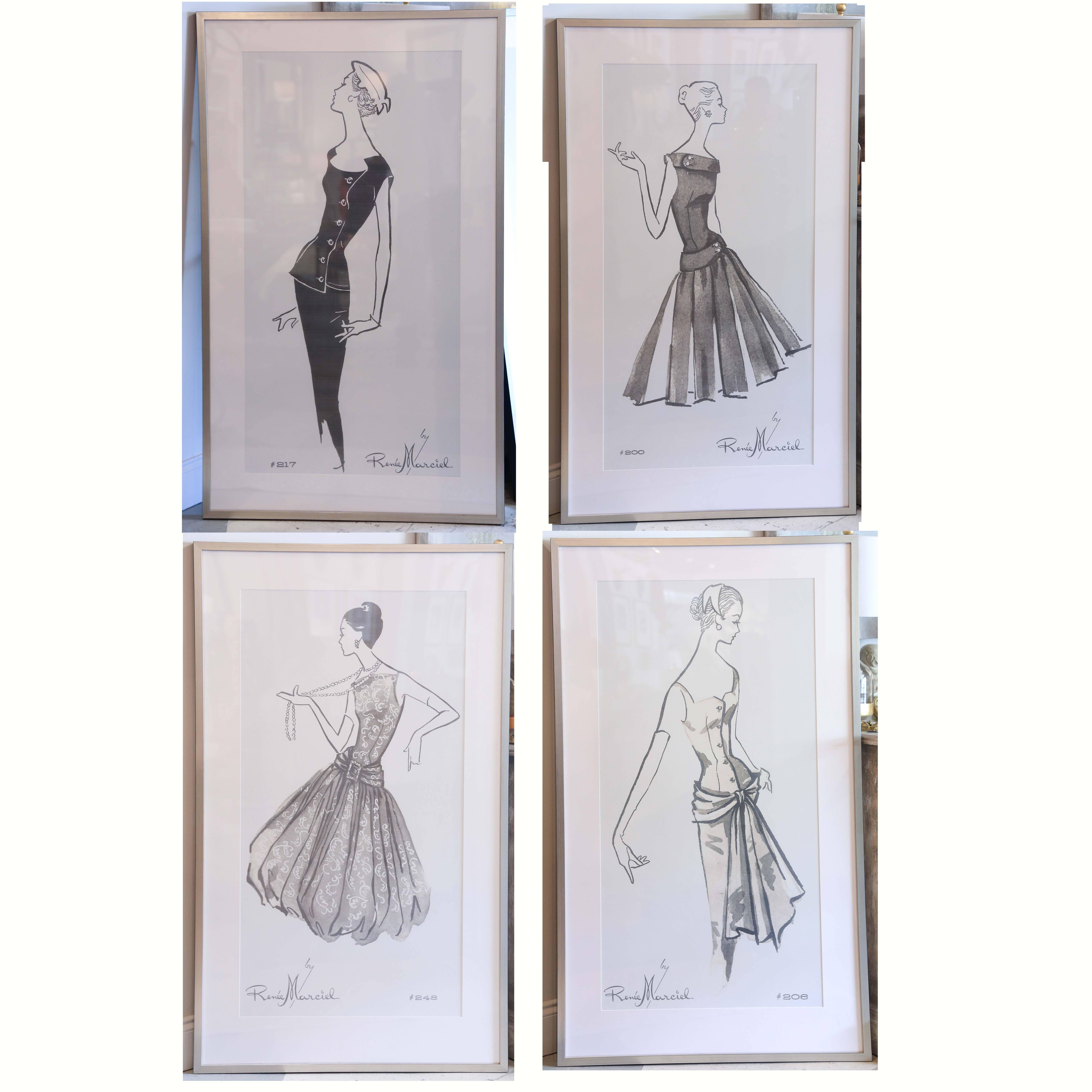 Oversized Framed Poster of Parisian Fashion Sketch from Renee Marciel In Excellent Condition In Houston, TX