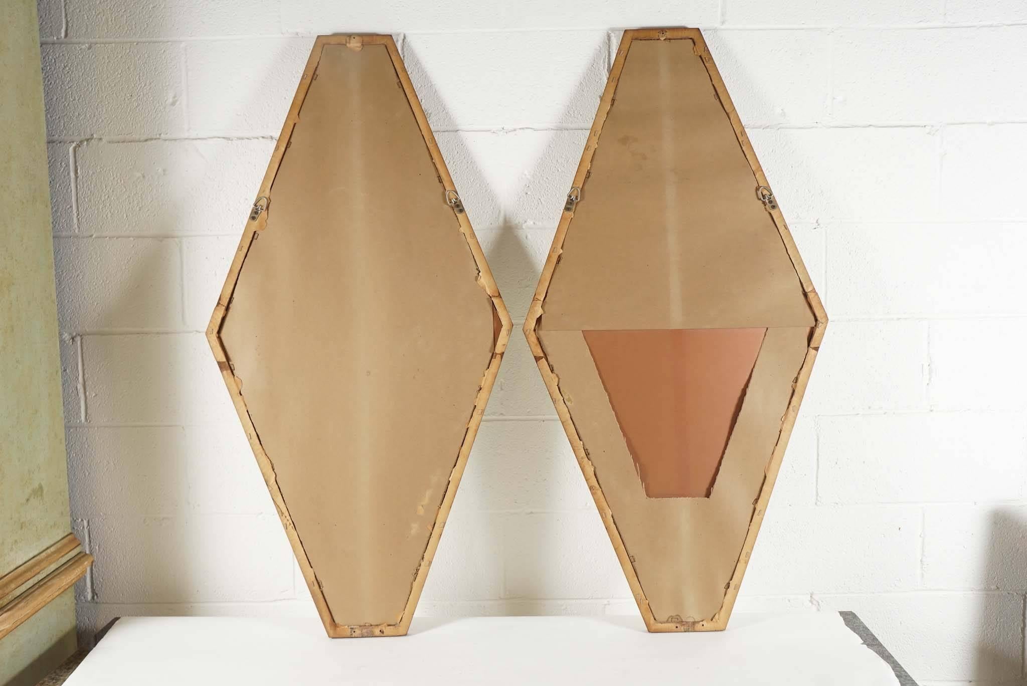 Pair of Diamond Shaped Mirrors with Wood Surround 3