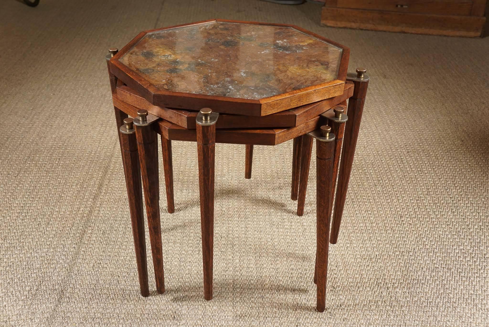 Set of Octagonal Nesting Tables with Mica Paper Inserts 4