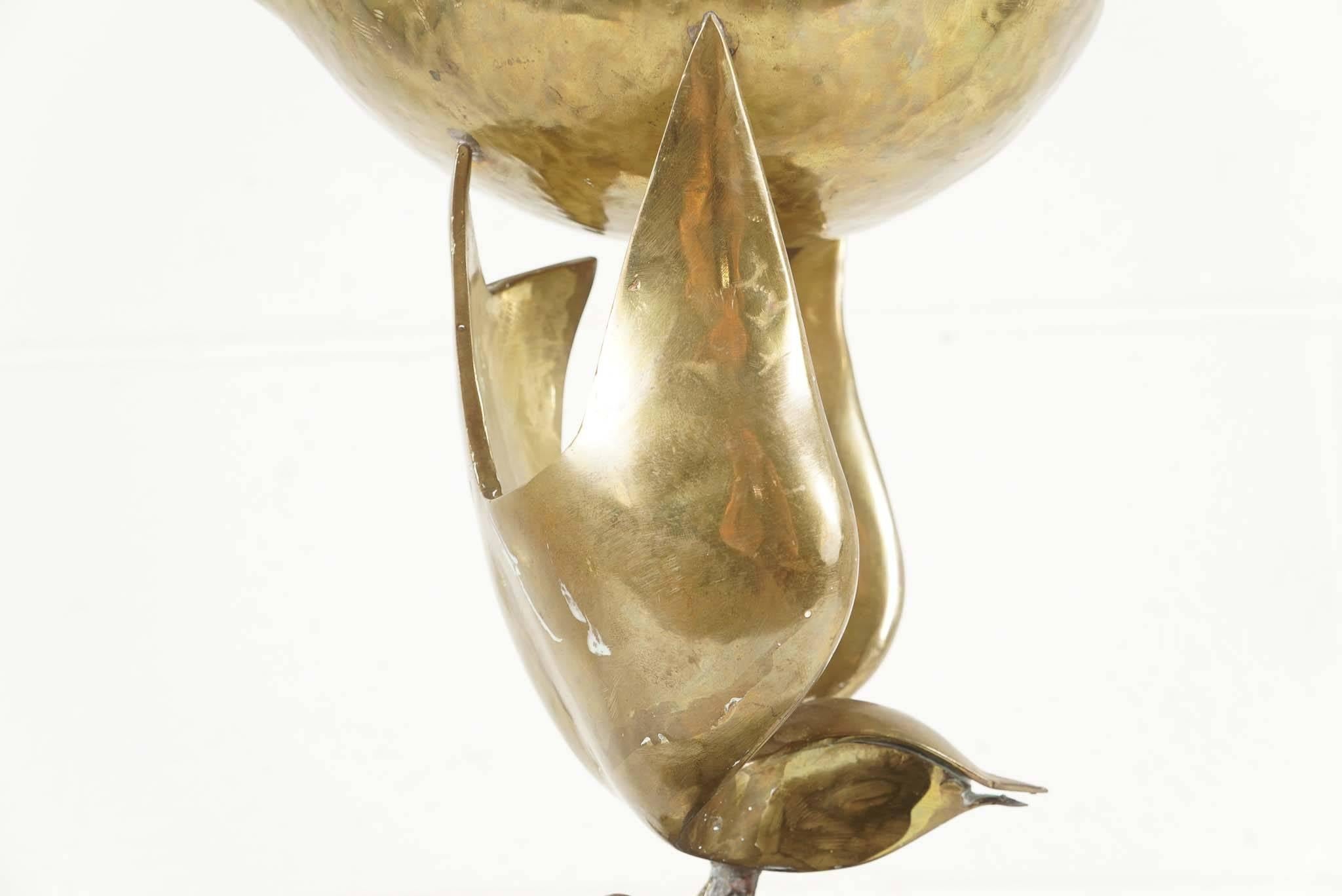 Brass Dove Sculpture with a Coral Branch Base and Wall Surround For Sale