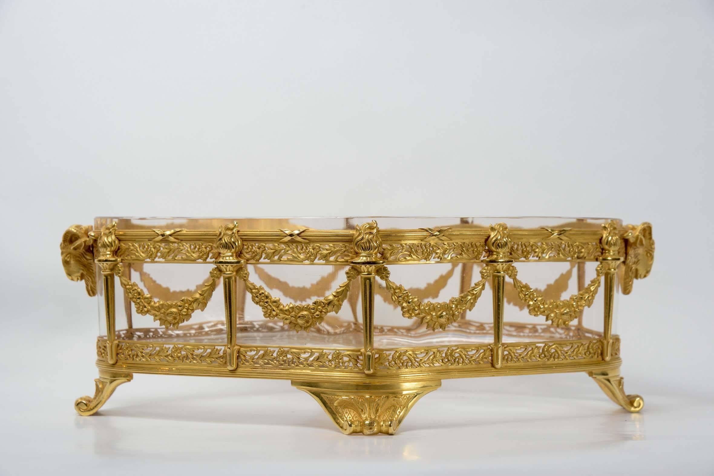 Oval center of table - crystal and gilded bronze very finely chiseled.