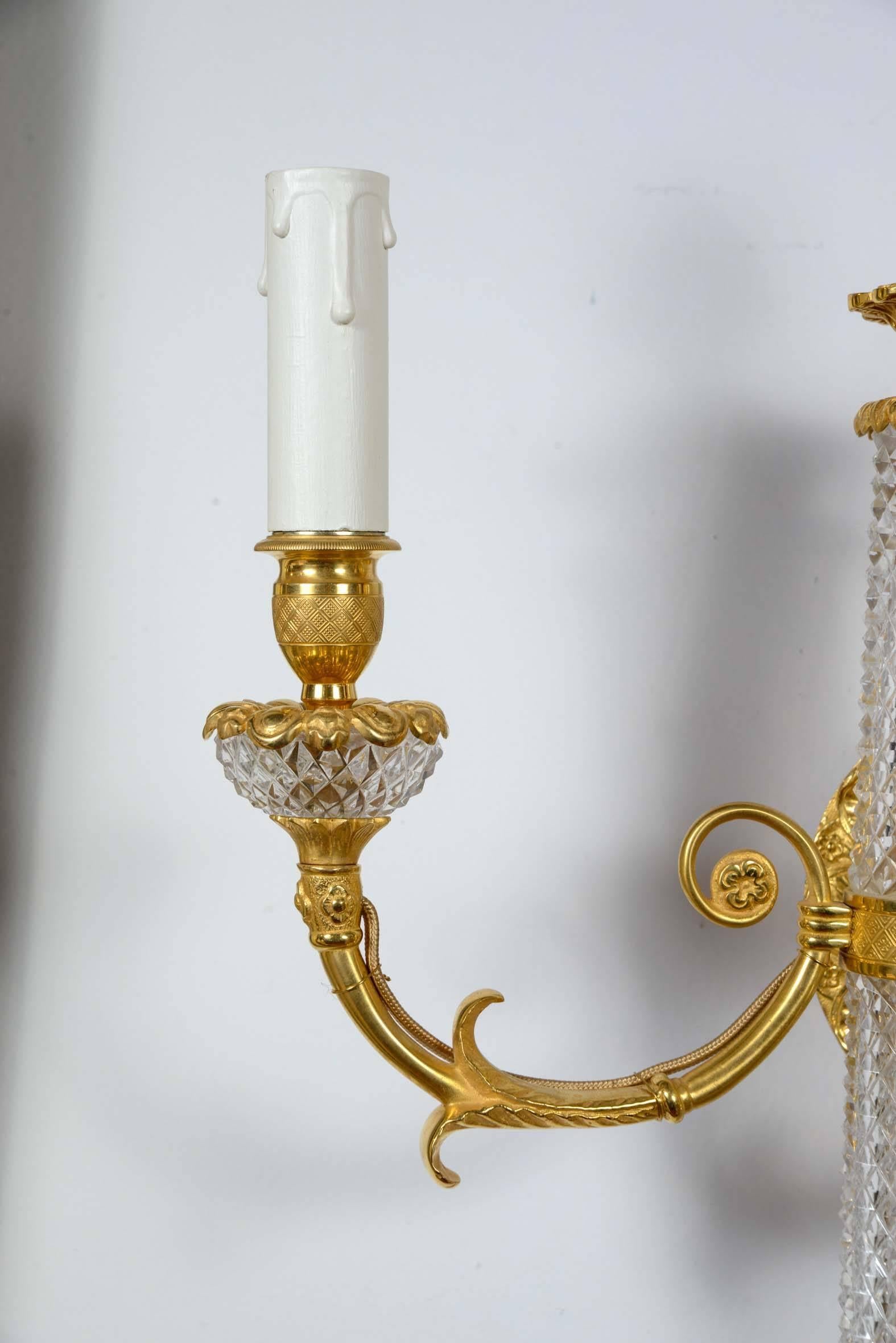 French Pair of Baccarat Crystal Sconces