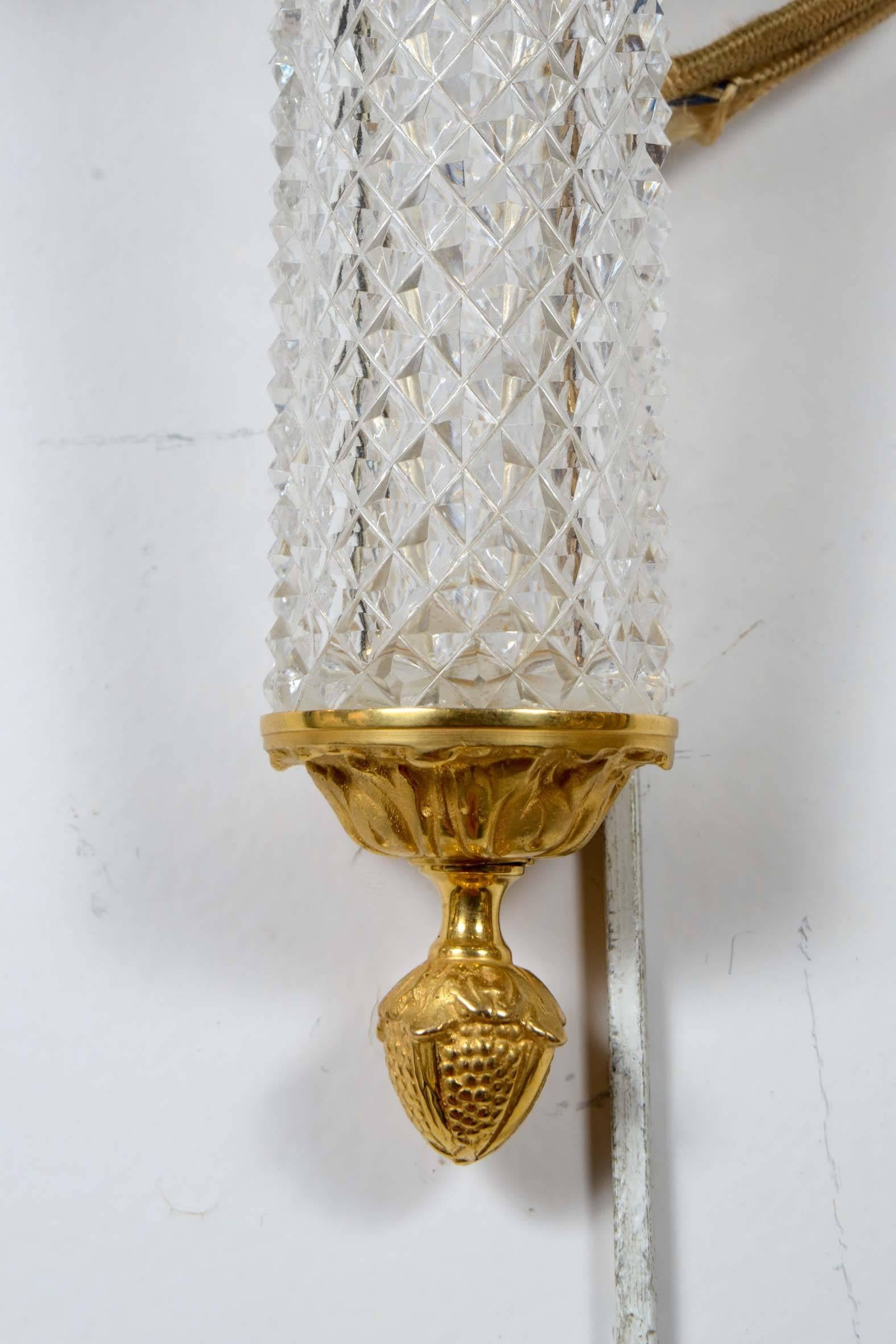 Faceted Pair of Baccarat Crystal Sconces