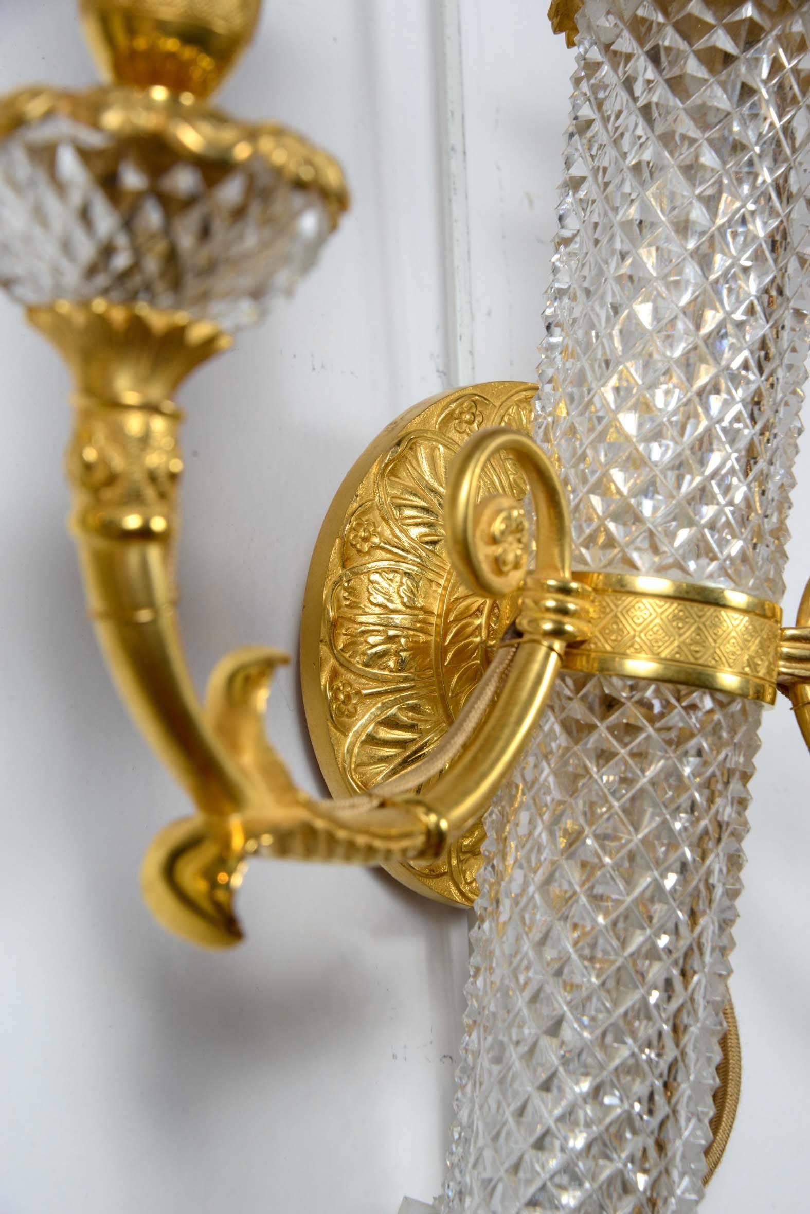 19th Century Pair of Baccarat Crystal Sconces