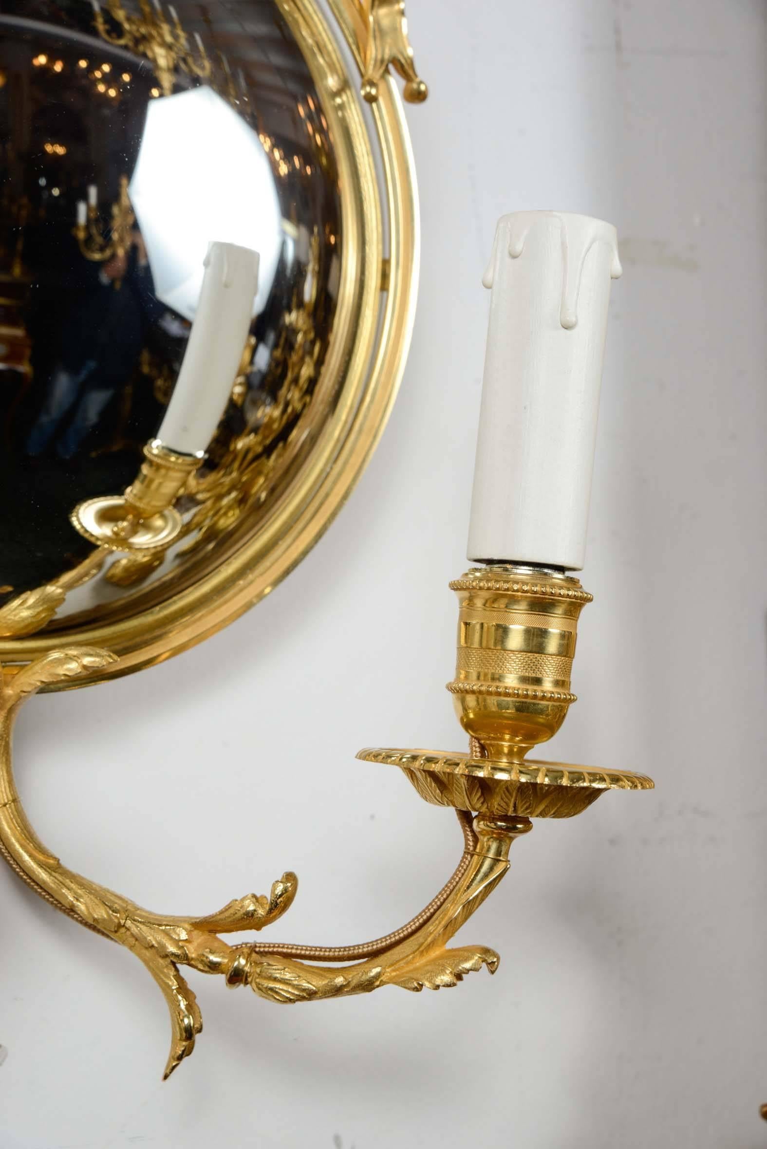 Gilt Pair of Unusual Louis XVI Style Sconces For Sale