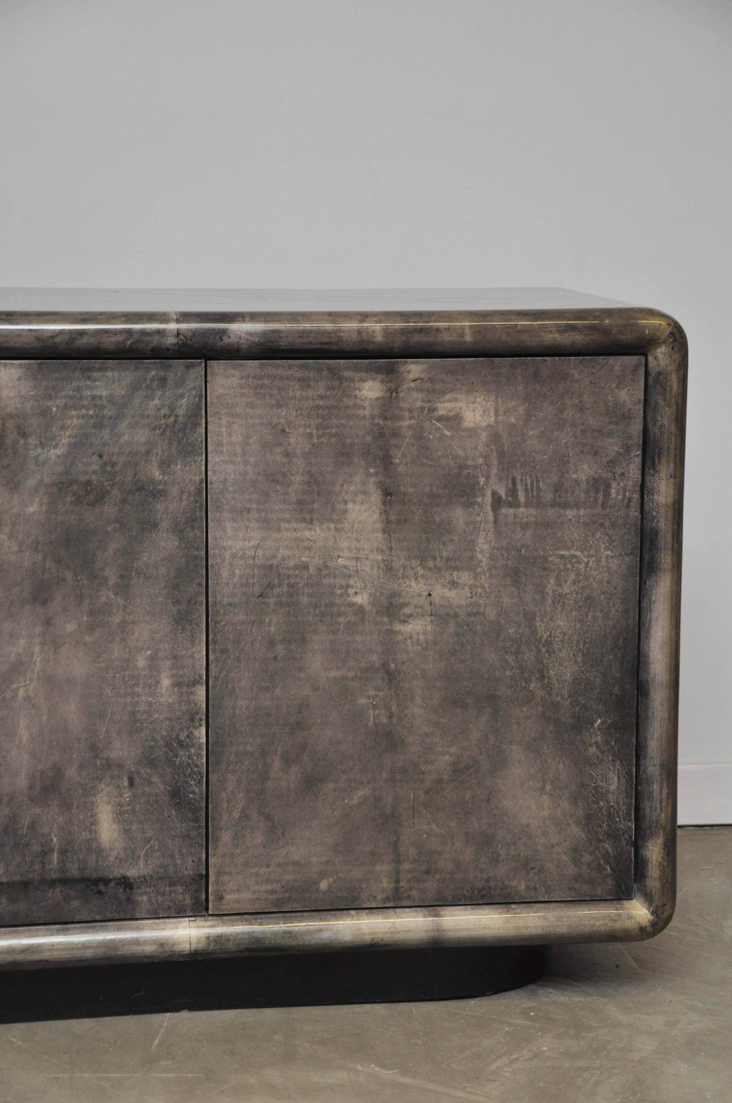 American Aldo Tura Lacquered Charcoal Goatskin Sideboard
