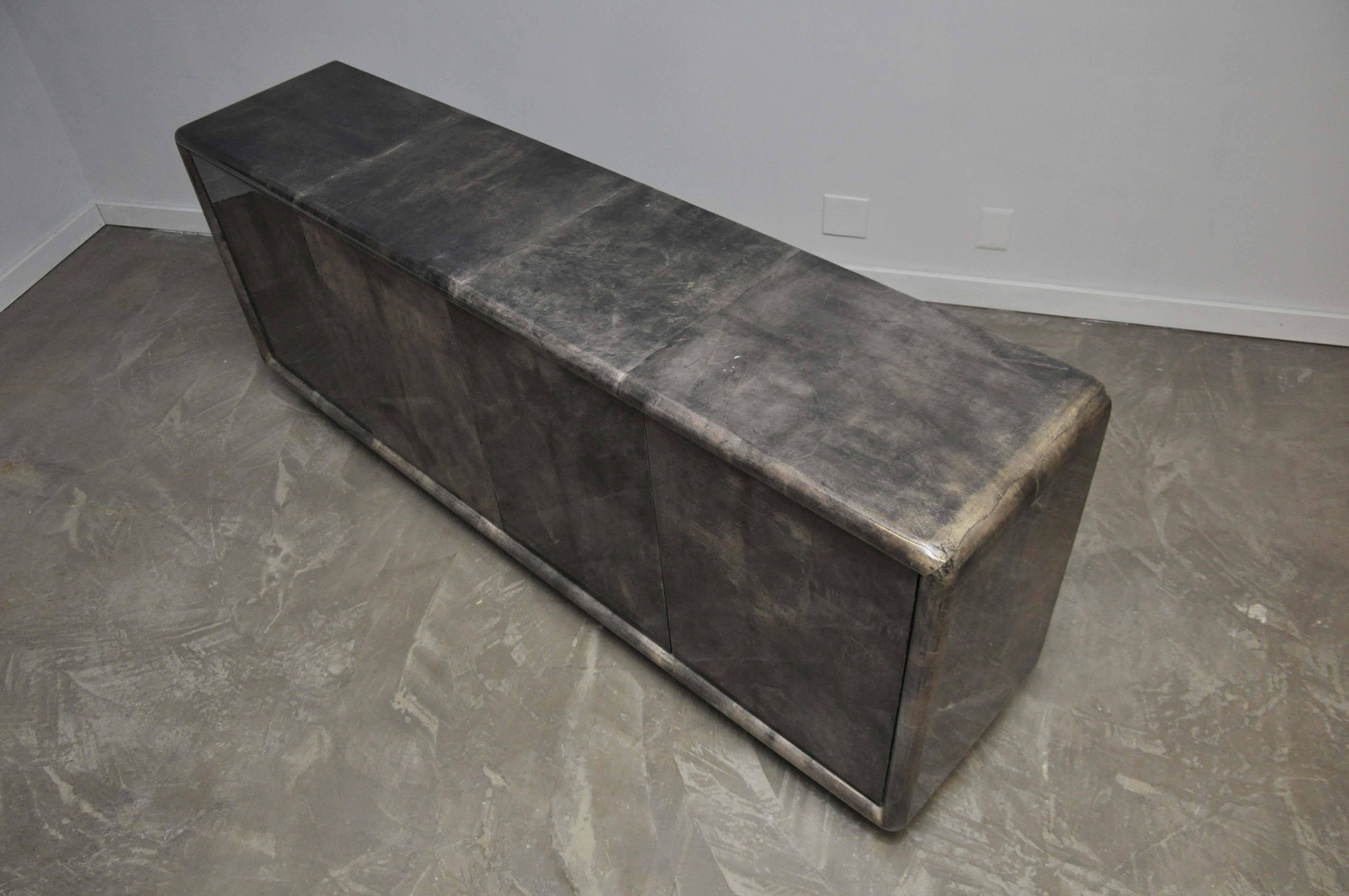 Aldo Tura Lacquered Charcoal Goatskin Sideboard 2