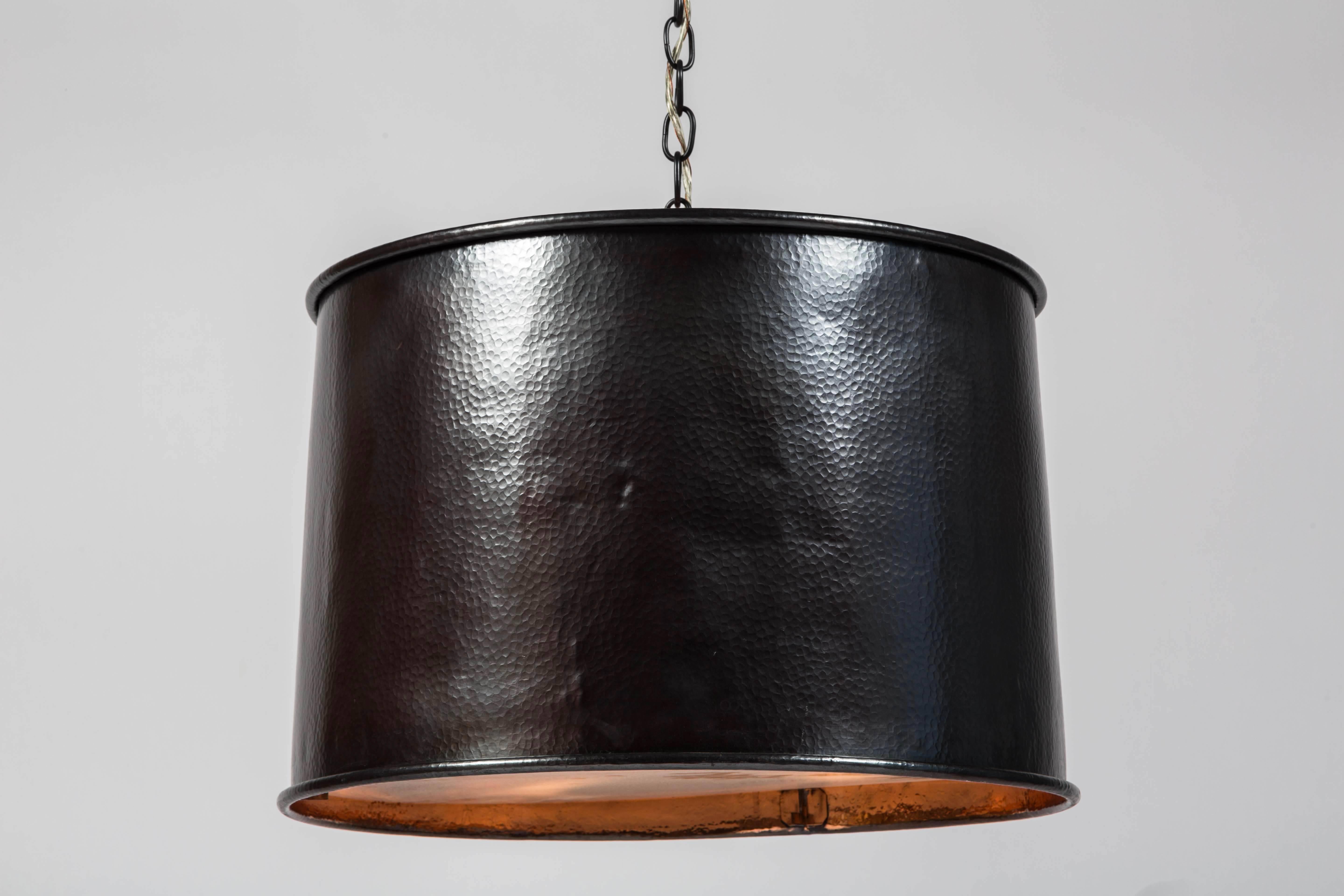 Contemporary copper drum light fixture. Wired for USA, four bulbs. Chain drop: 14.5