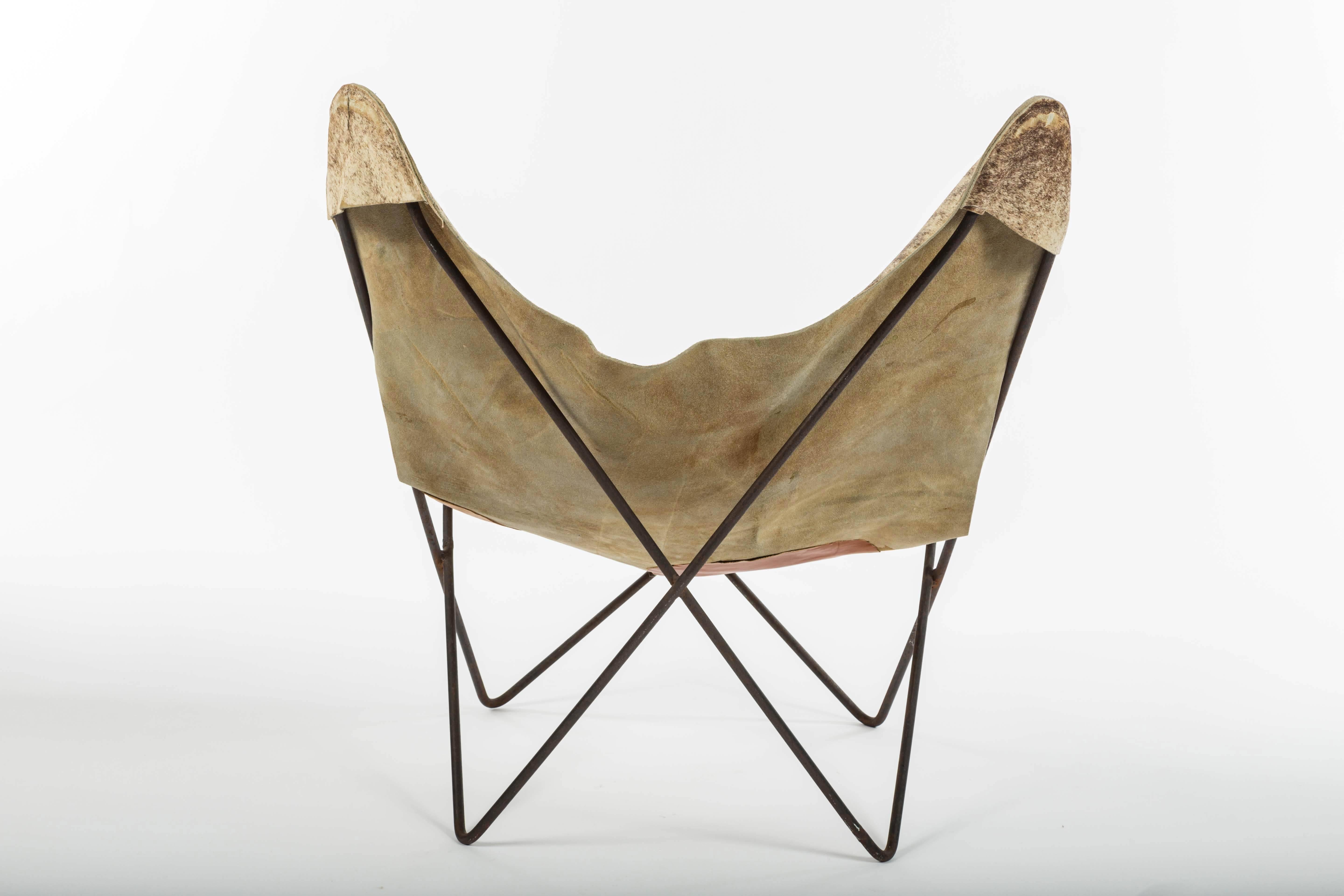 Mid-Century Modern Italian Pony Hair on Hide Butterfly Chair, c. 1960