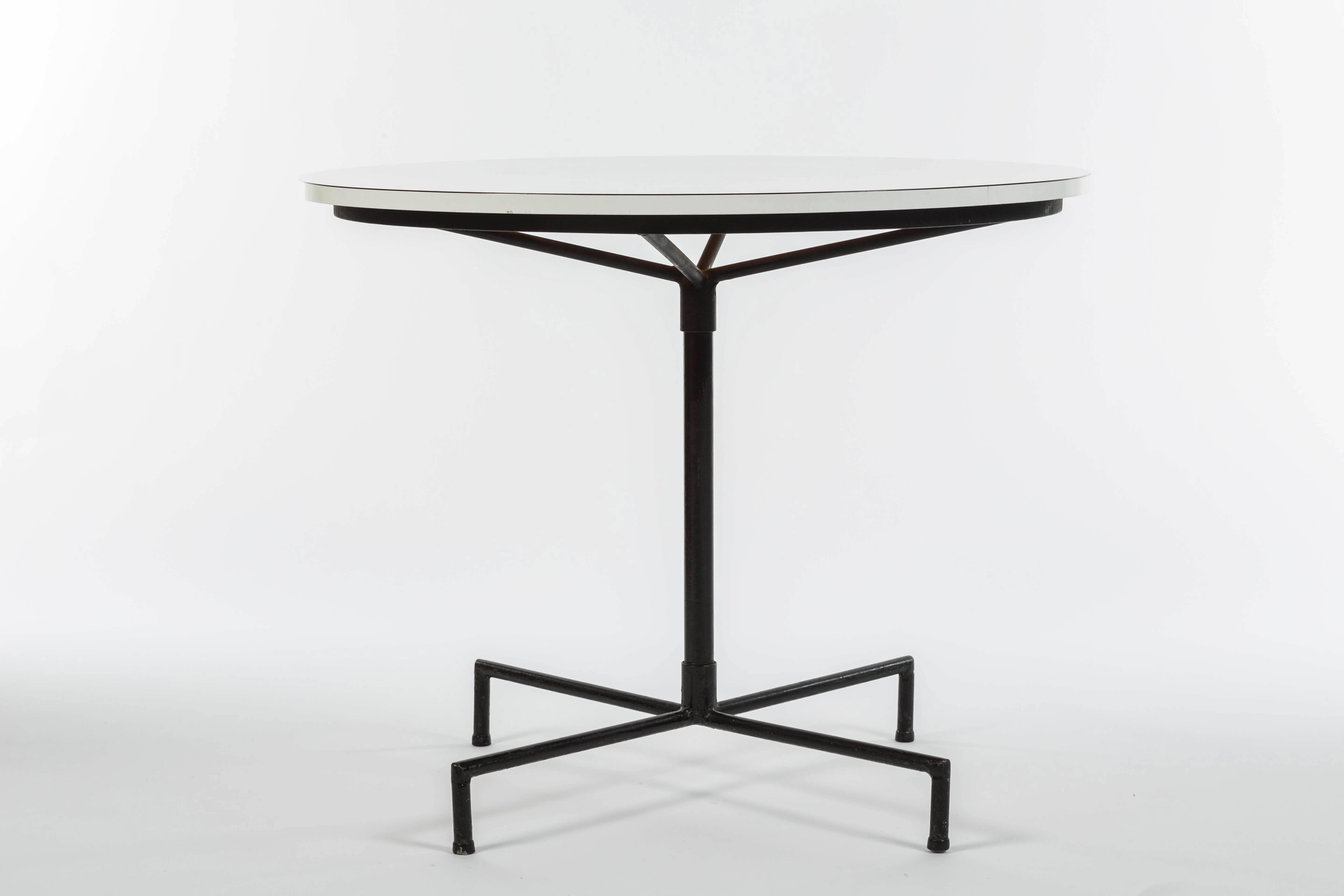 American Mid-Century Iron Table with White Round Top