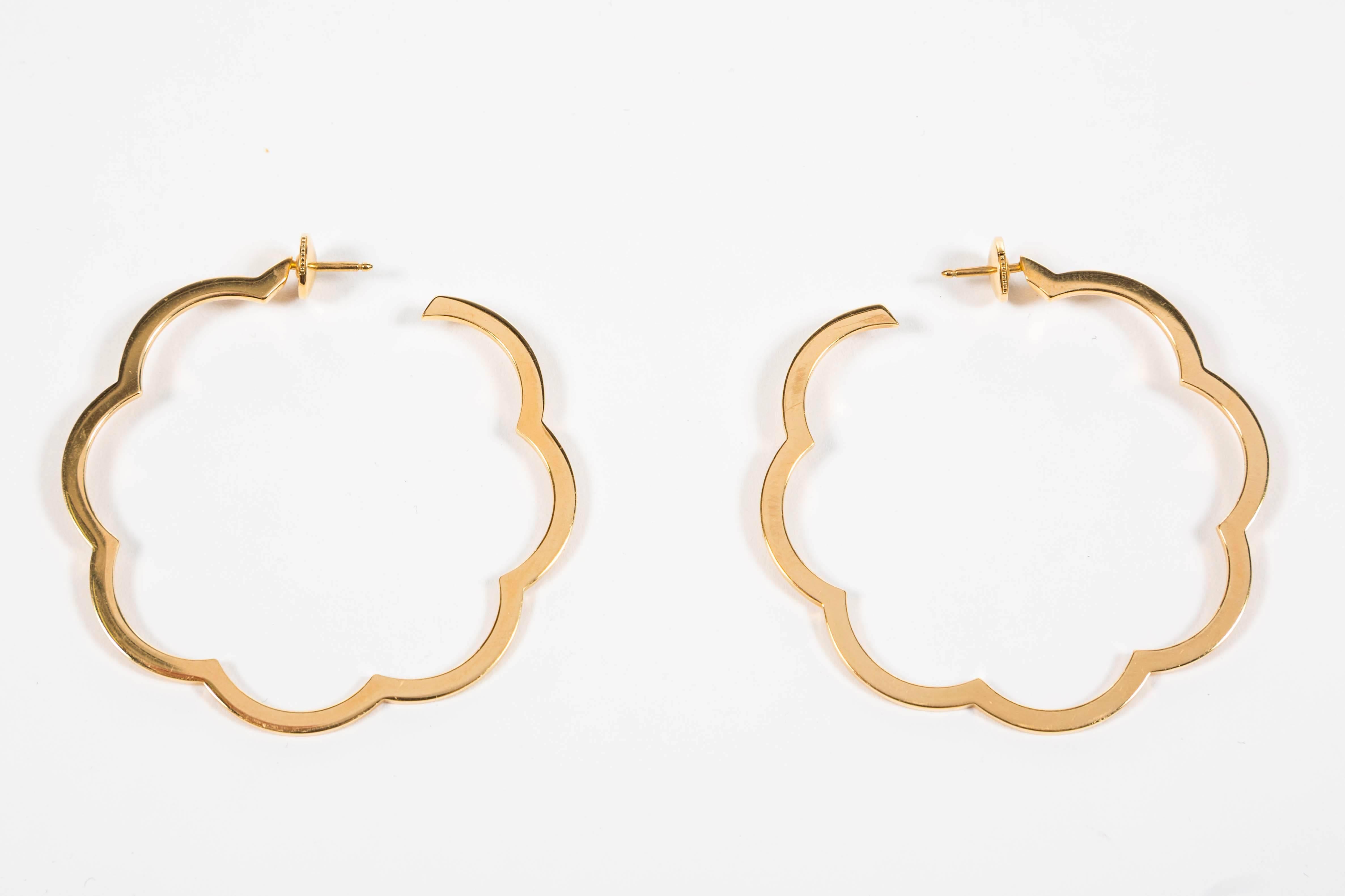 French Chanel 18-Karat Gold Camellia Hoop Earrings