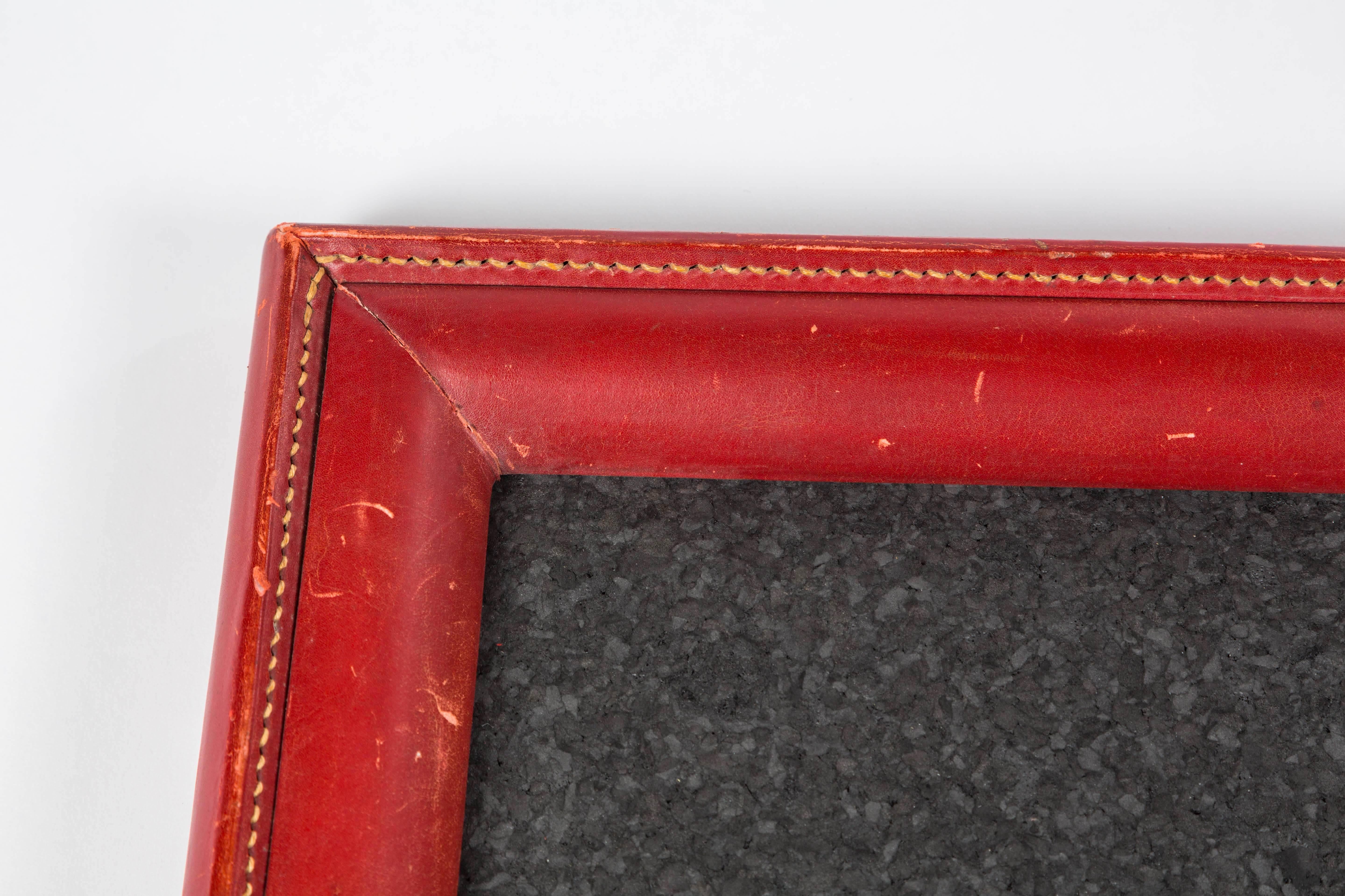 Mid-Century Modern 1950s French Hand-Stitched Red Leather Frame For Sale