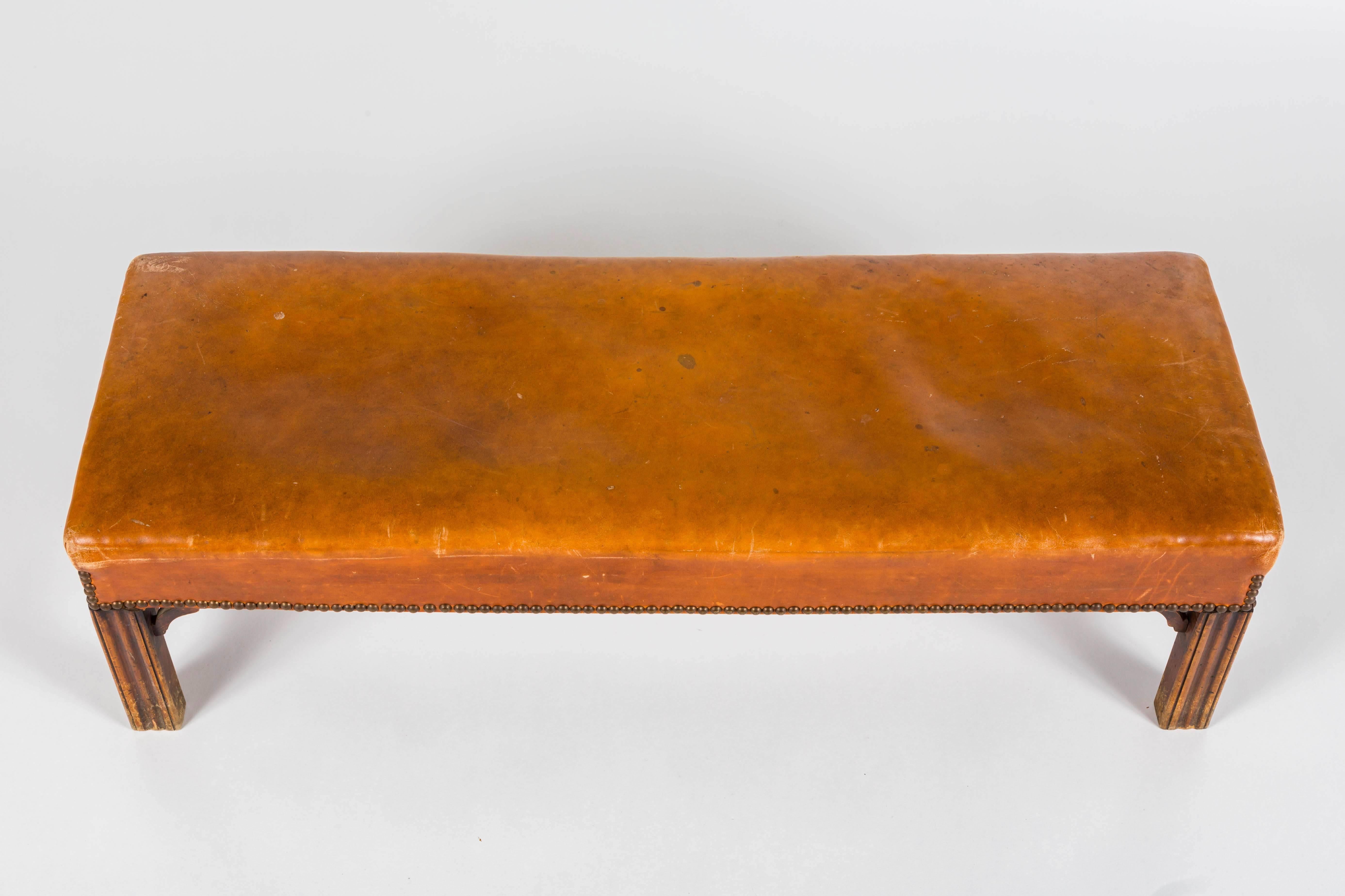 English Leather and Mahogany Bench 5