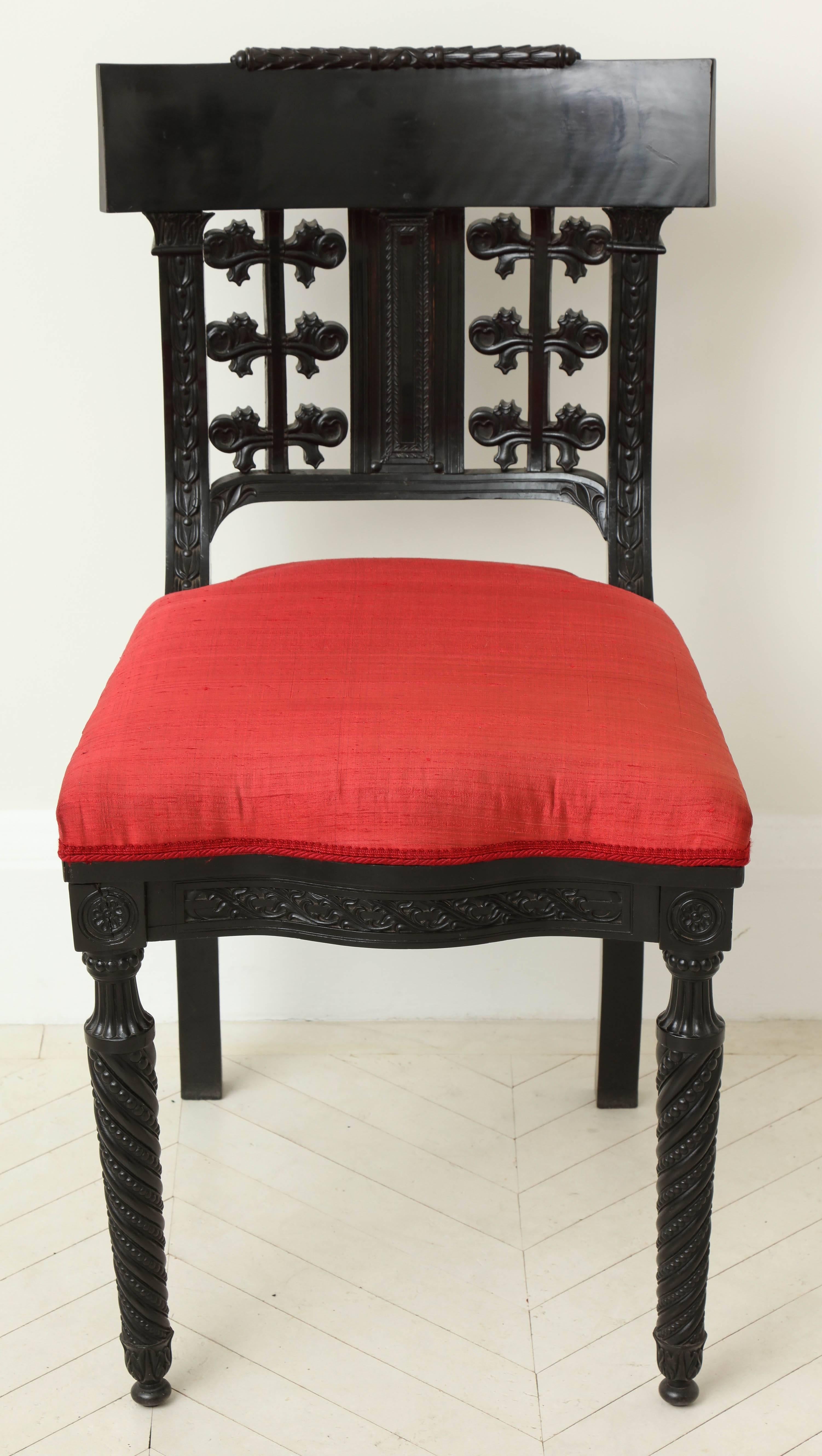 19th Century Anglo-Indian Carved Ebony Side Chair, Sri Lanka Galle District For Sale