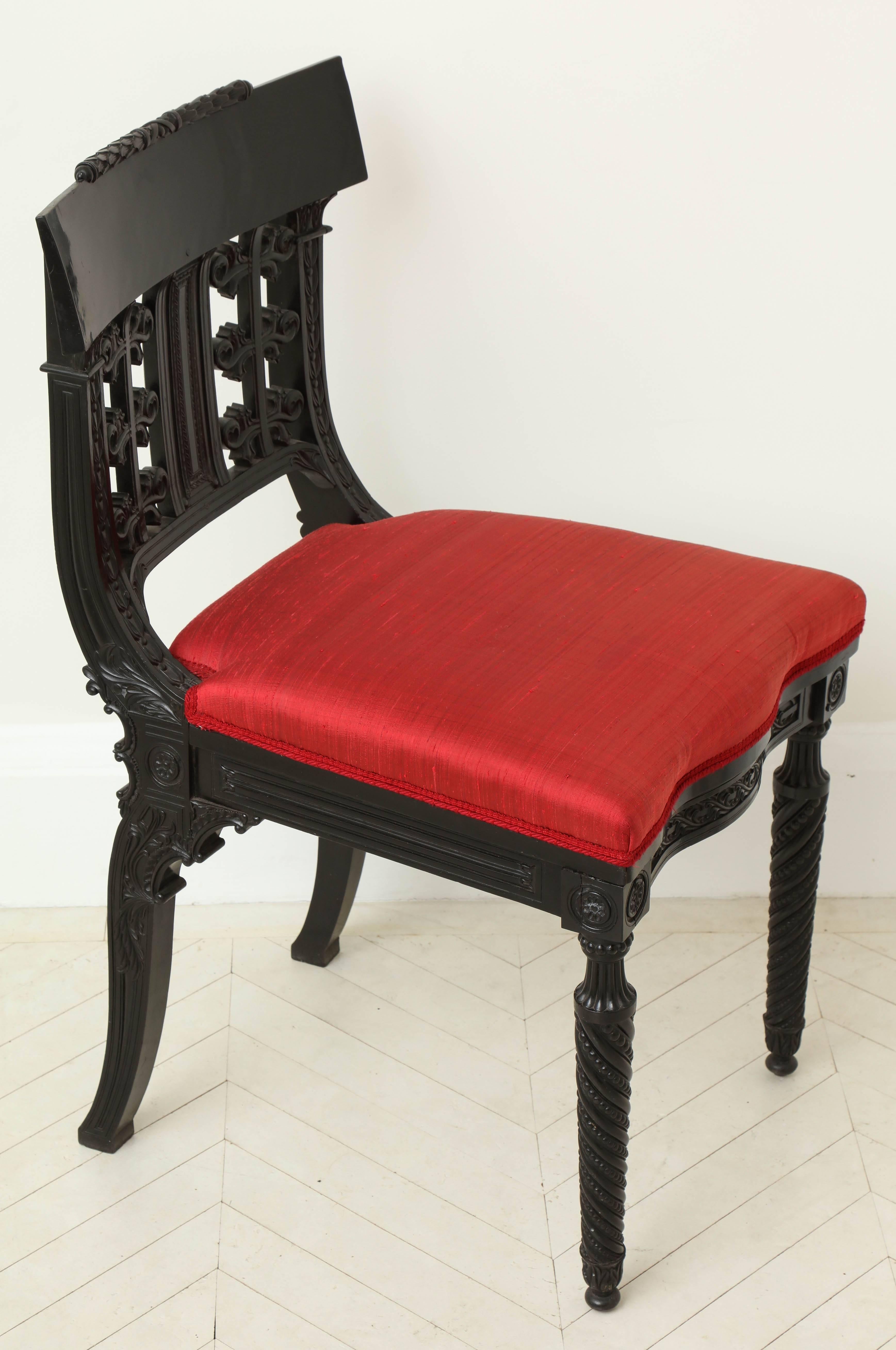 Anglo-Indian Carved Ebony Side Chair, Sri Lanka Galle District For Sale 2