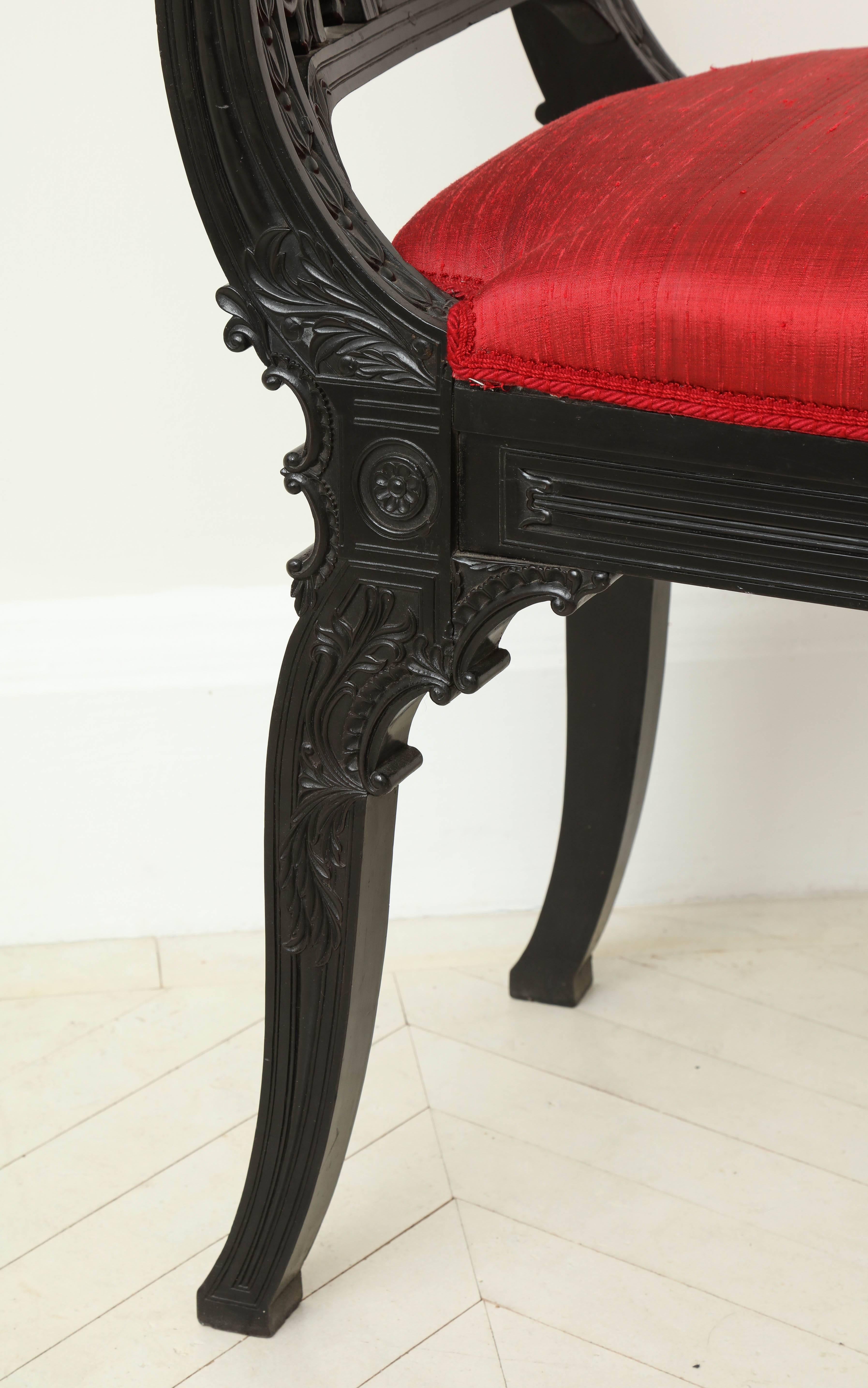 Anglo-Indian Carved Ebony Side Chair, Sri Lanka Galle District For Sale 3