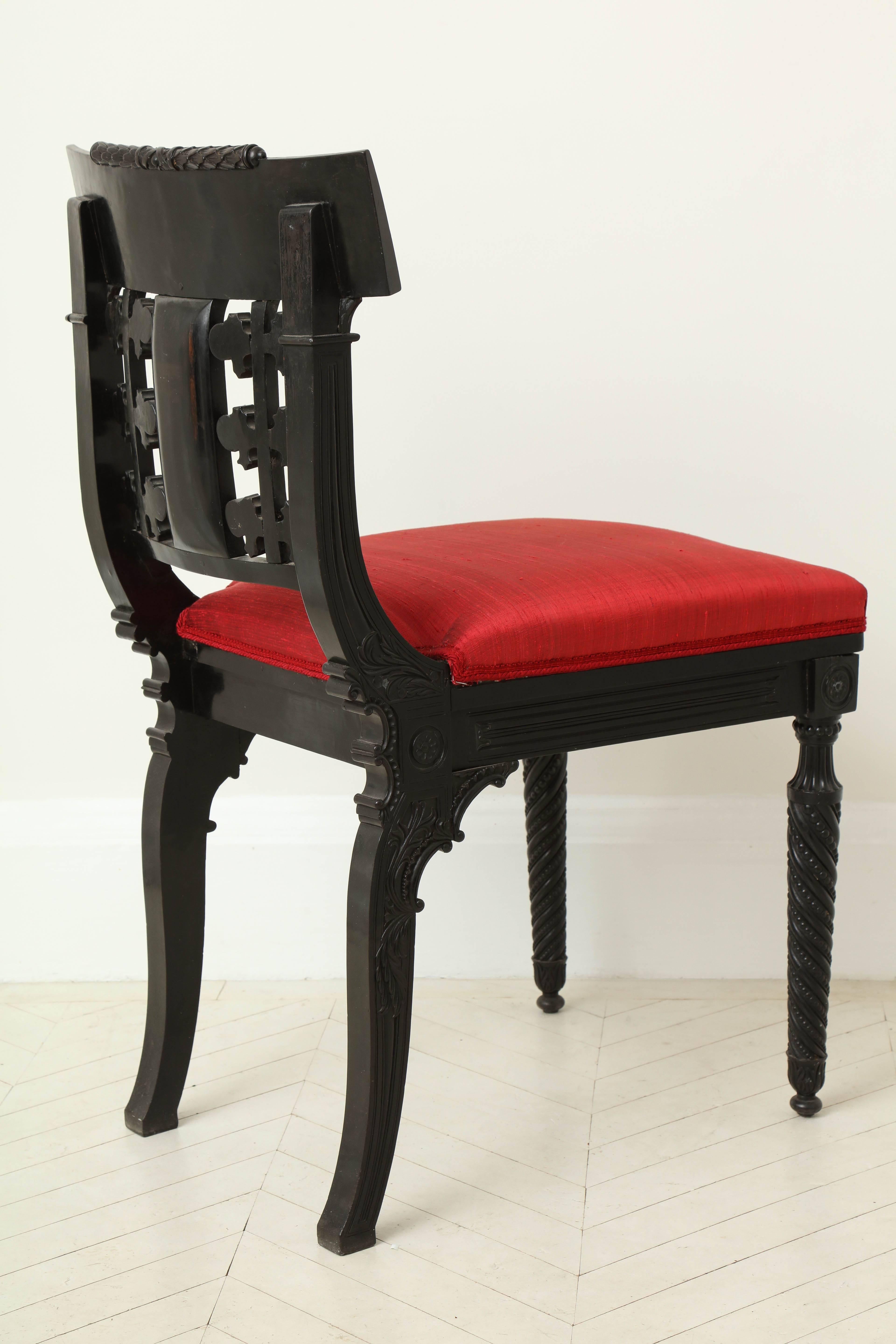 Anglo-Indian Carved Ebony Side Chair, Sri Lanka Galle District For Sale 4