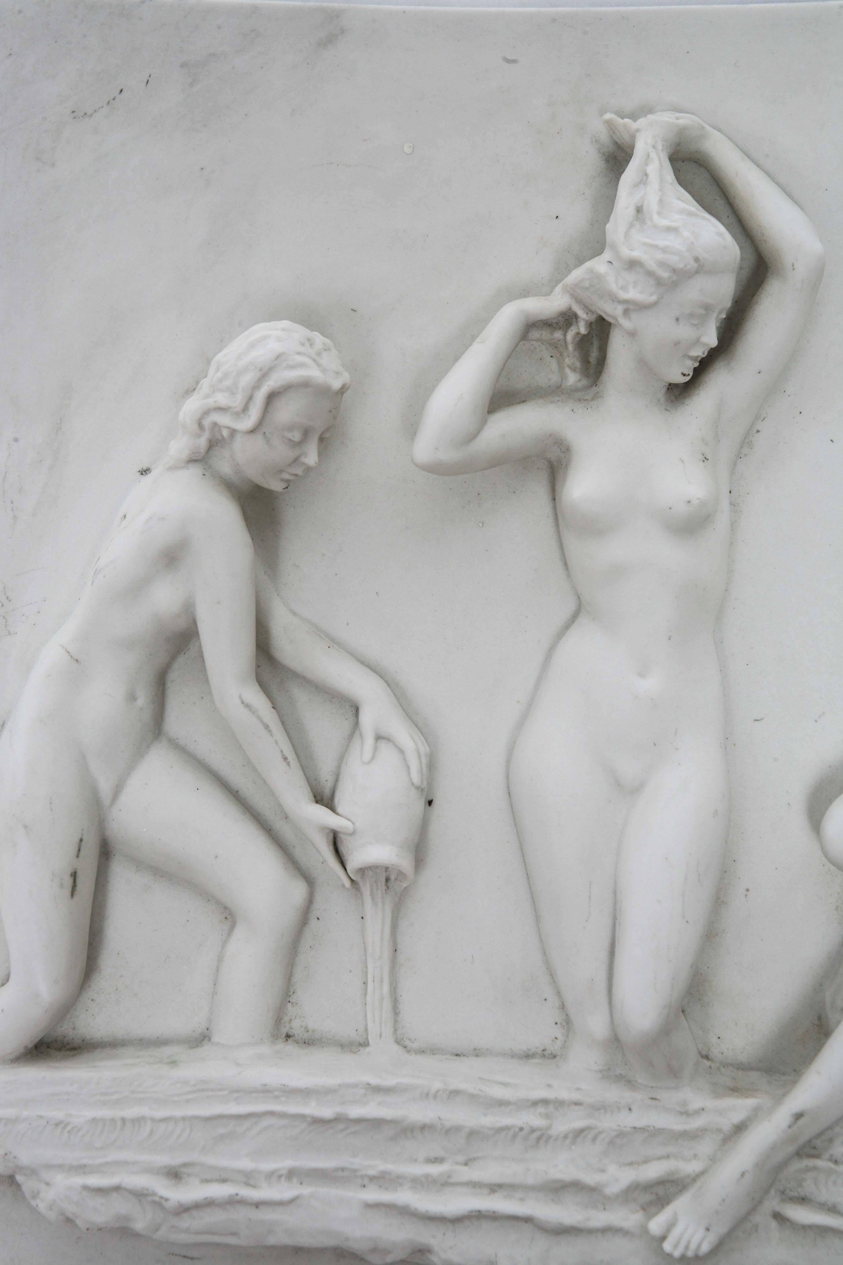 Molded Vintage Art Deco German Carl Werner Bisque Sculptural Female Nudes Plaque
