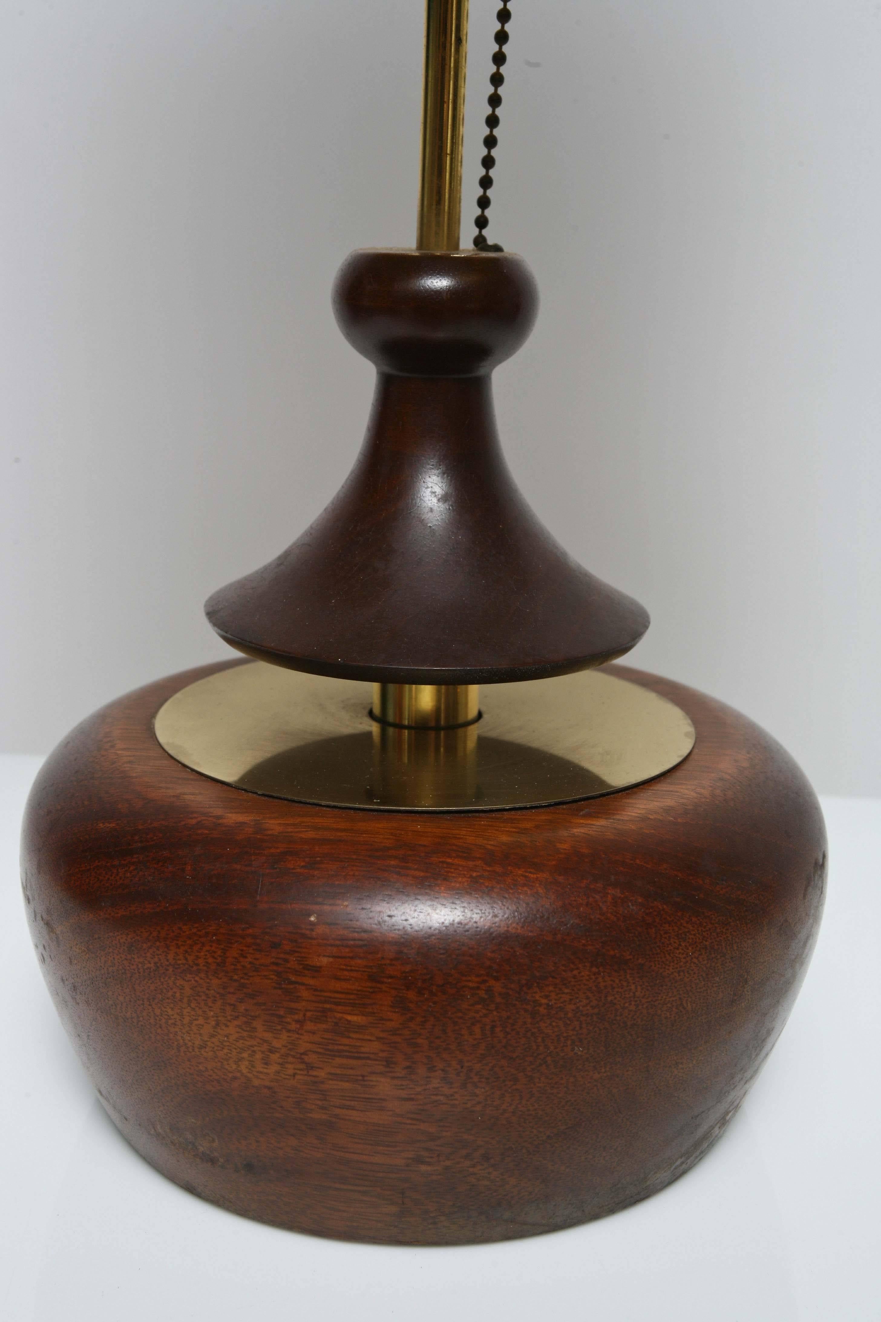 American Pair of Mid-Century Danish Modern Myrtle / Brass Teardrop Modeline Table Lamps