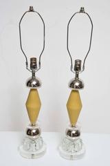 Pair of Mid-Century Modern Memphis Style Table Lamps Postmodern Glass / Chrome