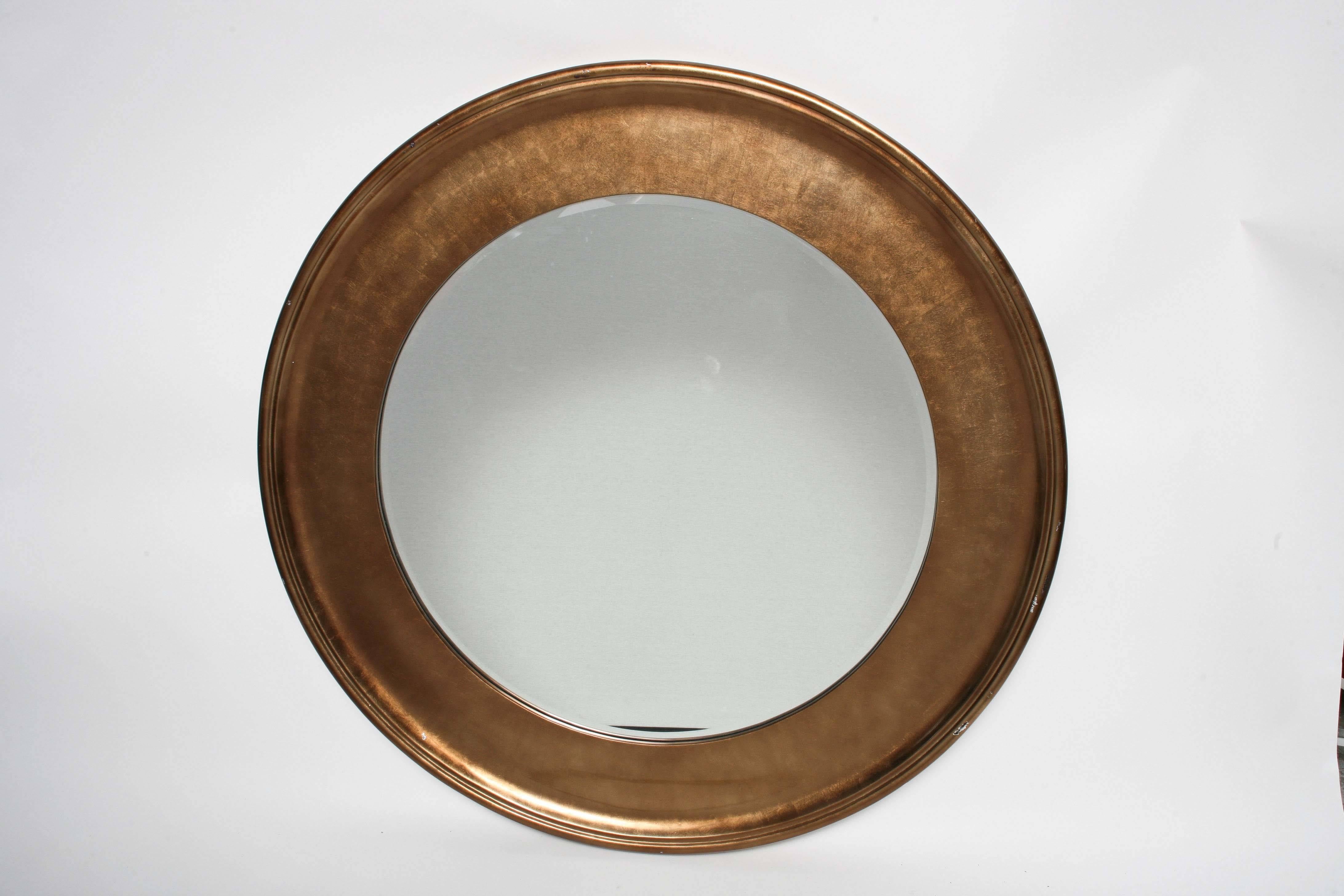 Vietnamese Vintage Oggetti Hollywood Regency Bronze Beveled Round Mirror