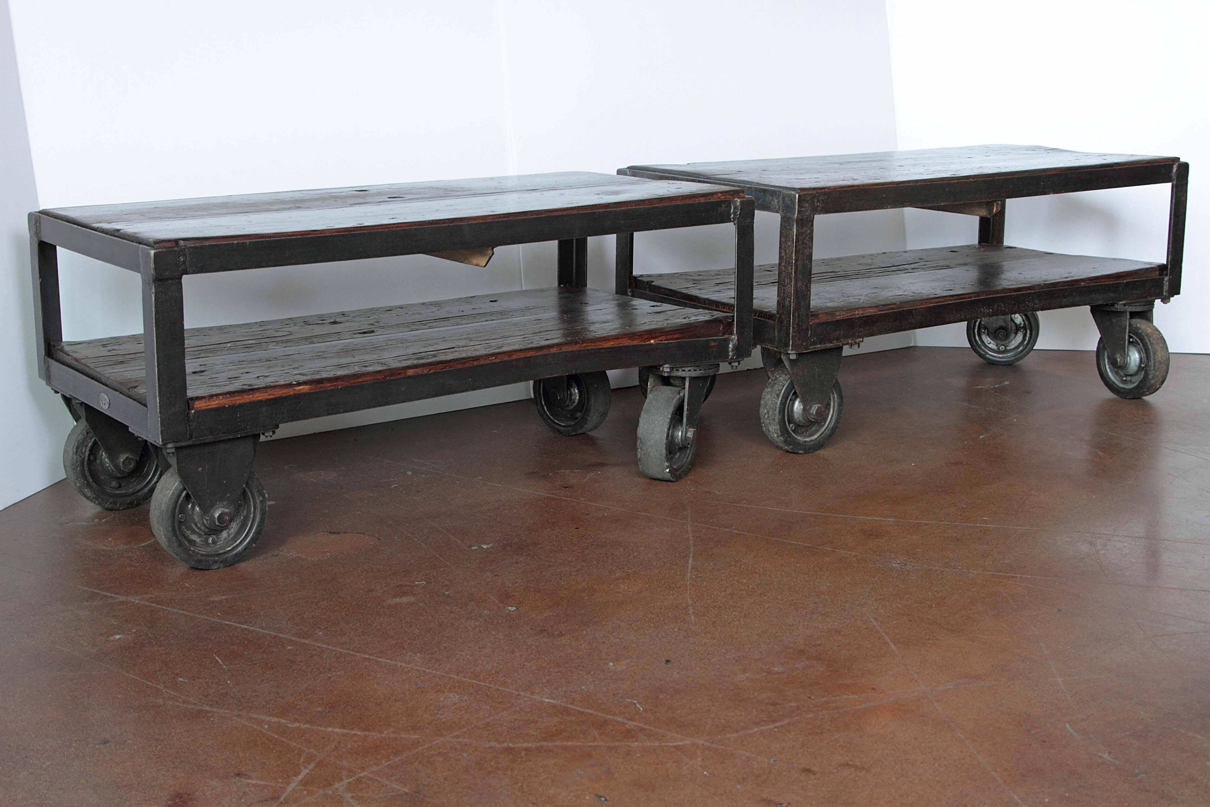 Rustic Industrial French Factory Cart Table, circa 1940s
