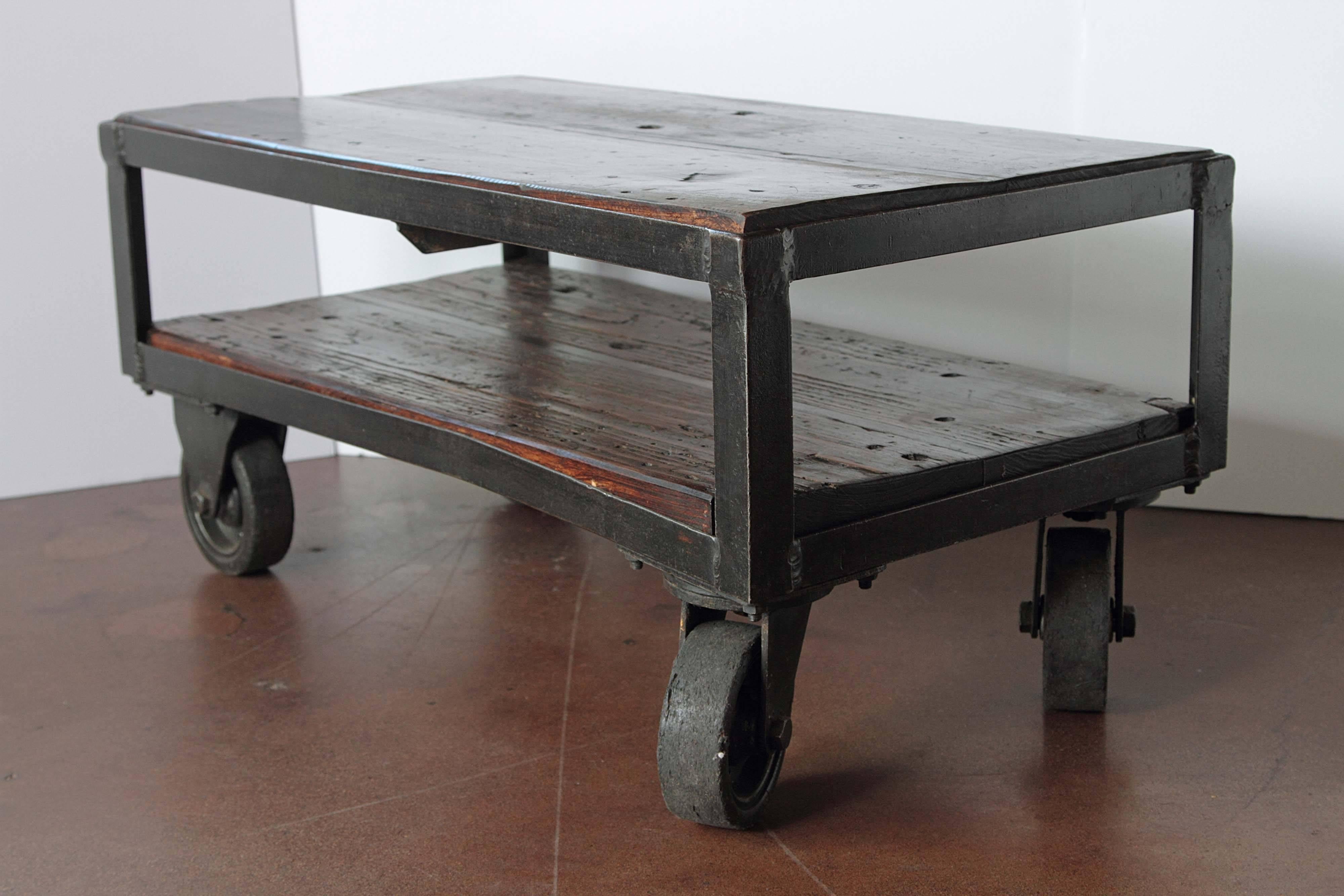 Iron Industrial French Factory Cart Table, circa 1940s