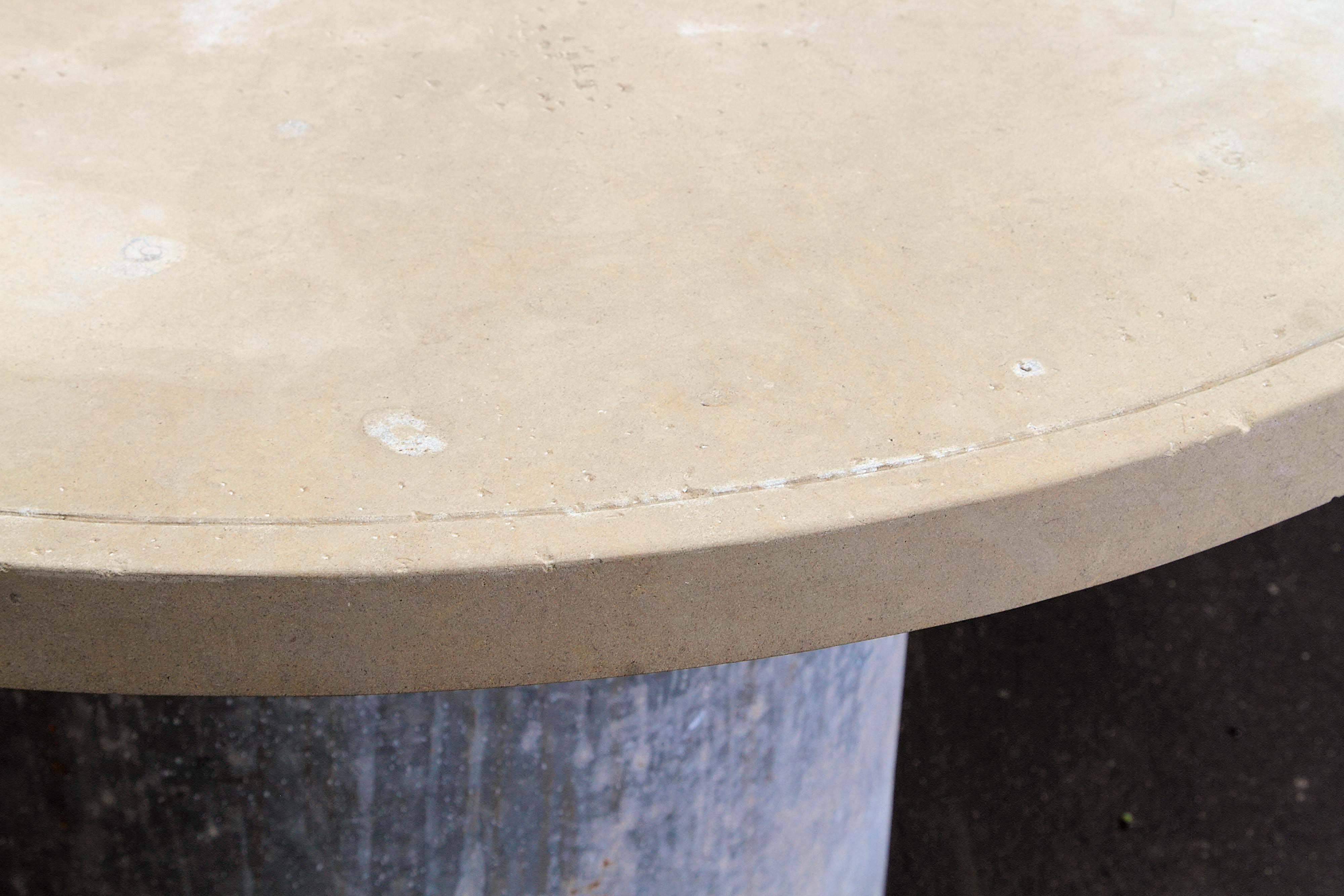 Industrial Galvanized Metal and Limestone Garden Table In Good Condition In Dallas, TX