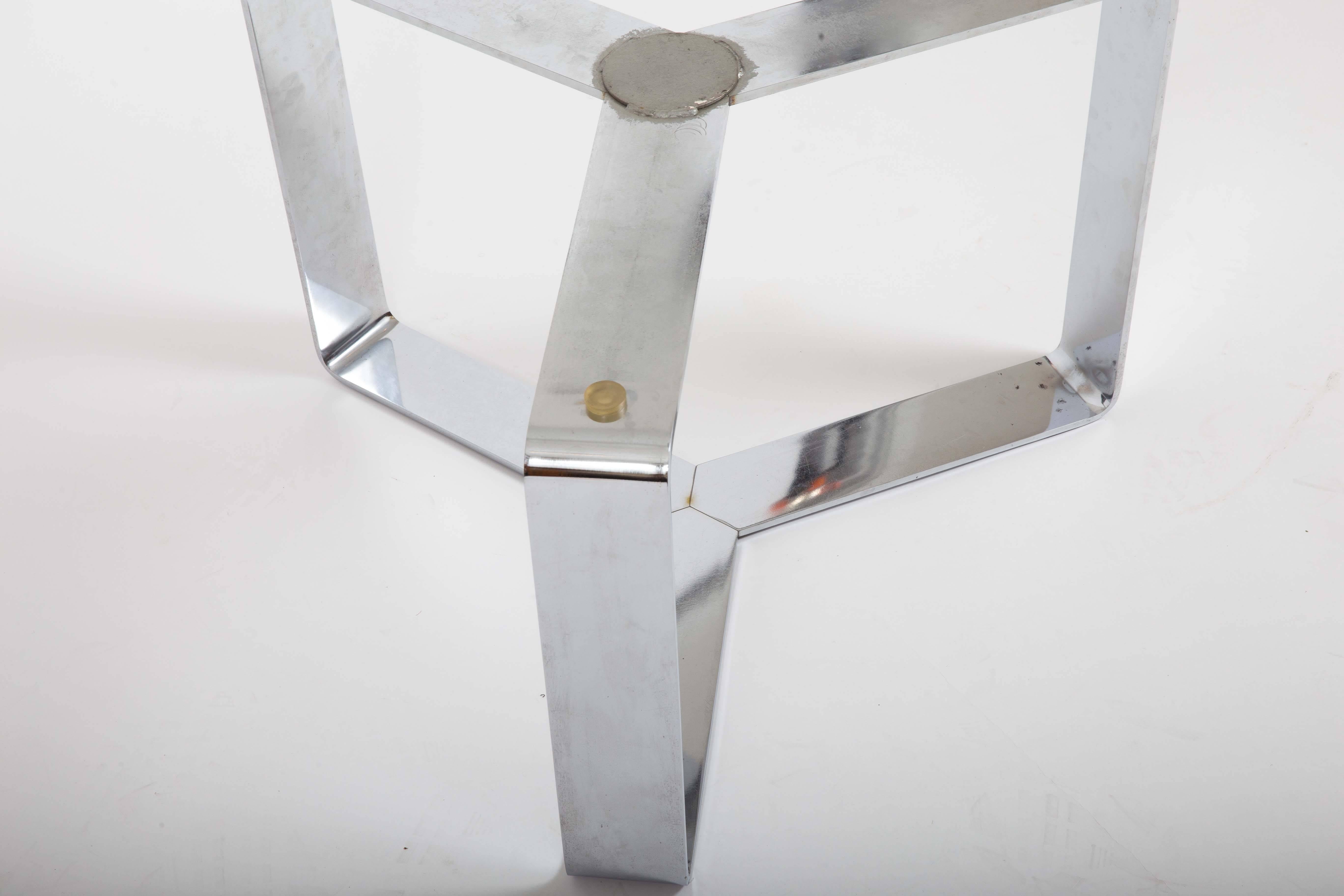 Round Brazilian Limestone and Chrome Coffee Table, c. 1970s In Good Condition In New York City, NY