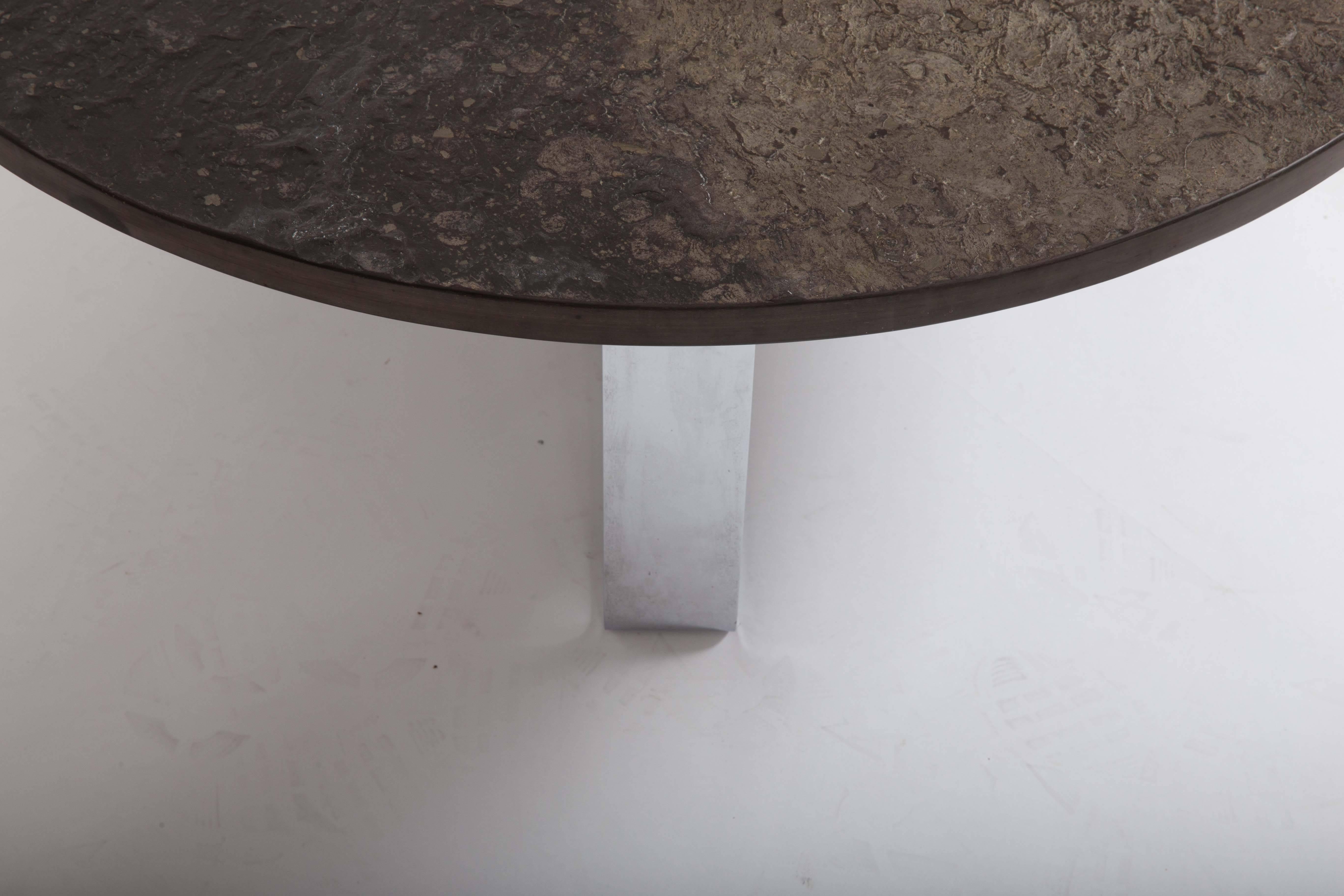 Round Brazilian Limestone and Chrome Coffee Table, c. 1970s 3