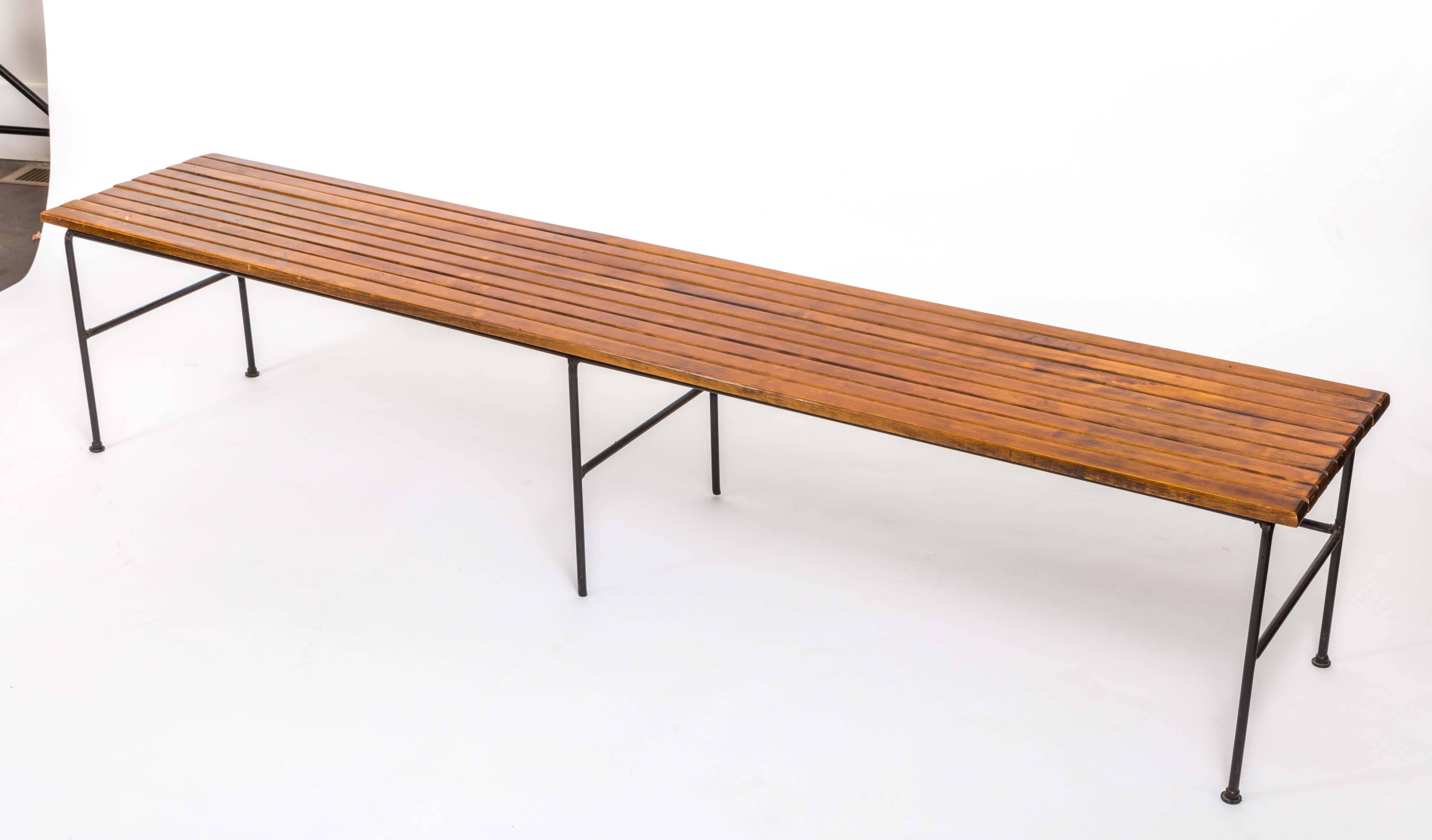 American Wooden Slatted Bench by Arthur Umanoff