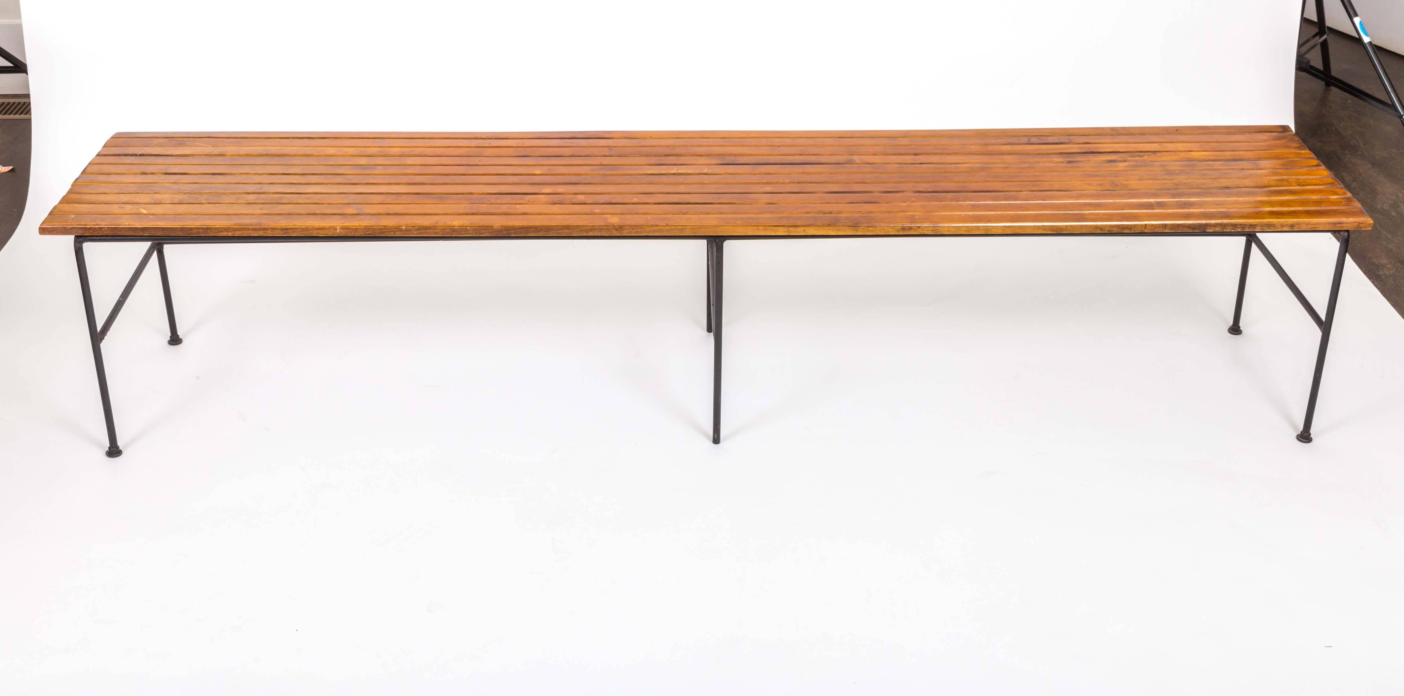 Mid-20th Century Wooden Slatted Bench by Arthur Umanoff